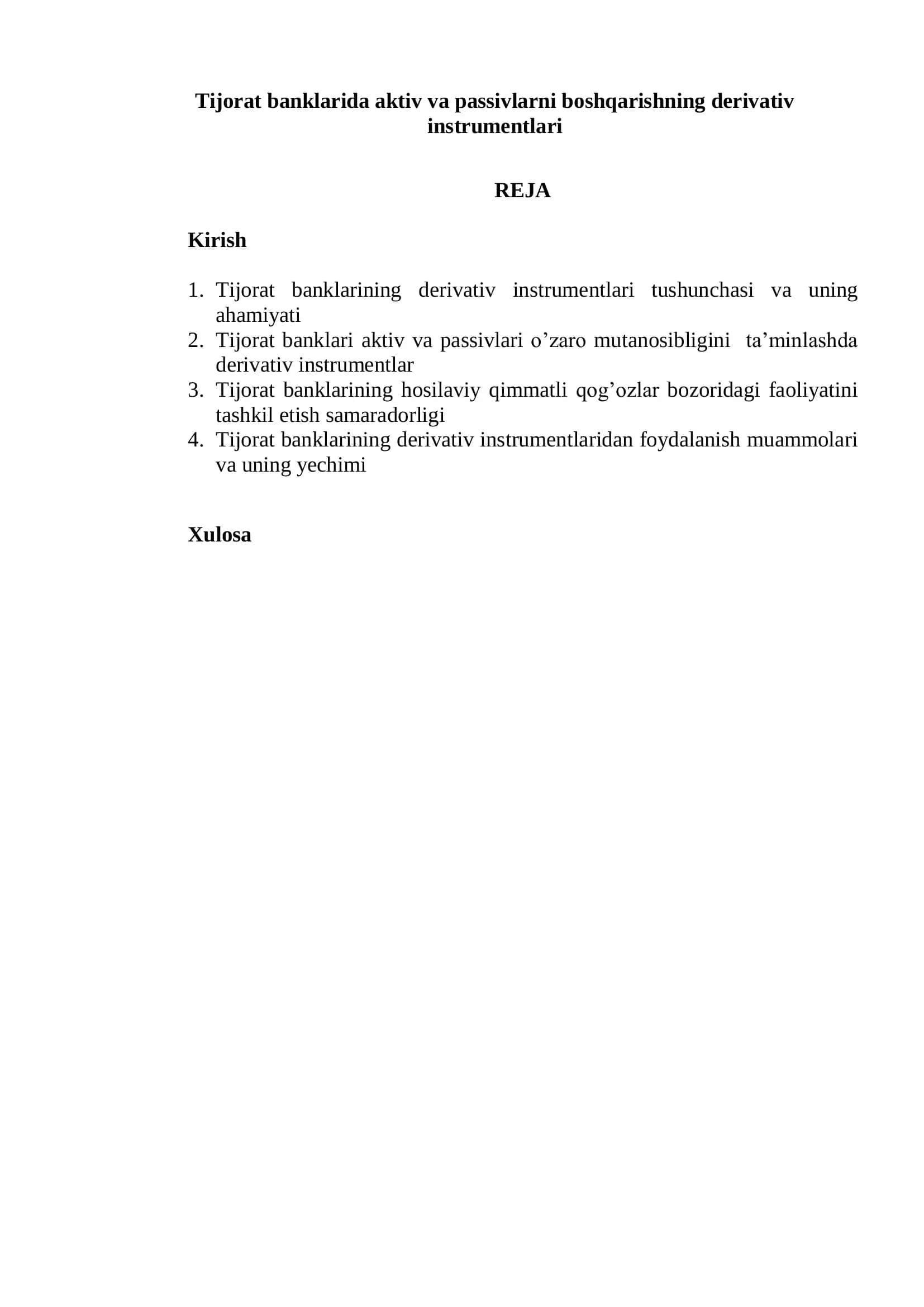 Tijorat banklarida aktiv va passivlarni boshqarishning derivativ instrumentlari 2