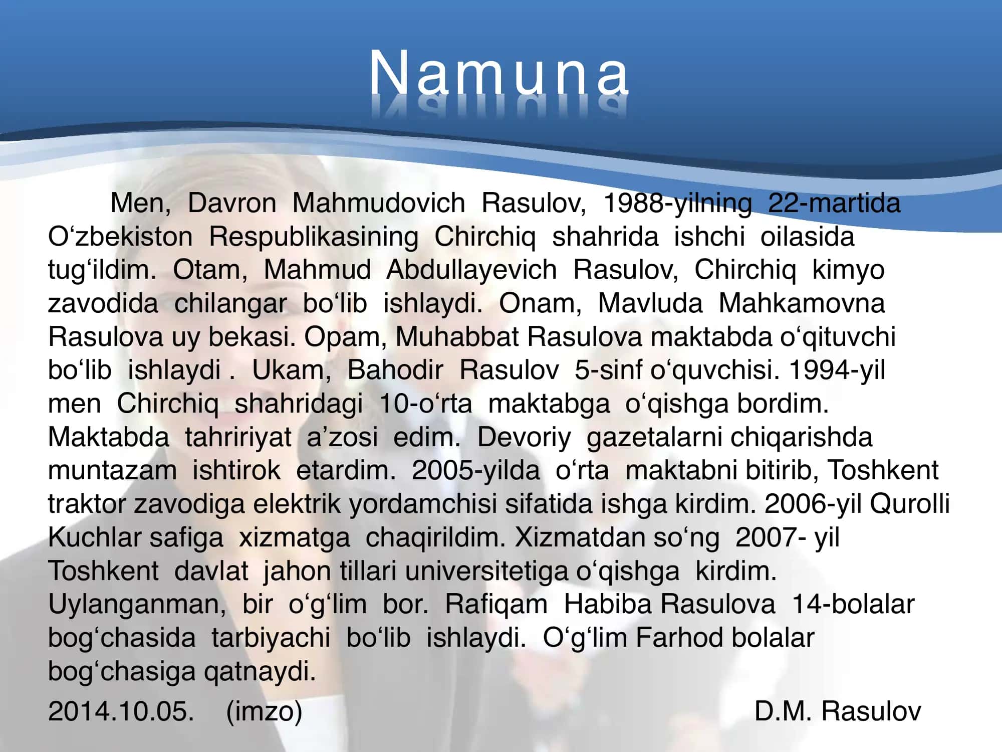 Tarjimai hol Namuna va qoidalari 2