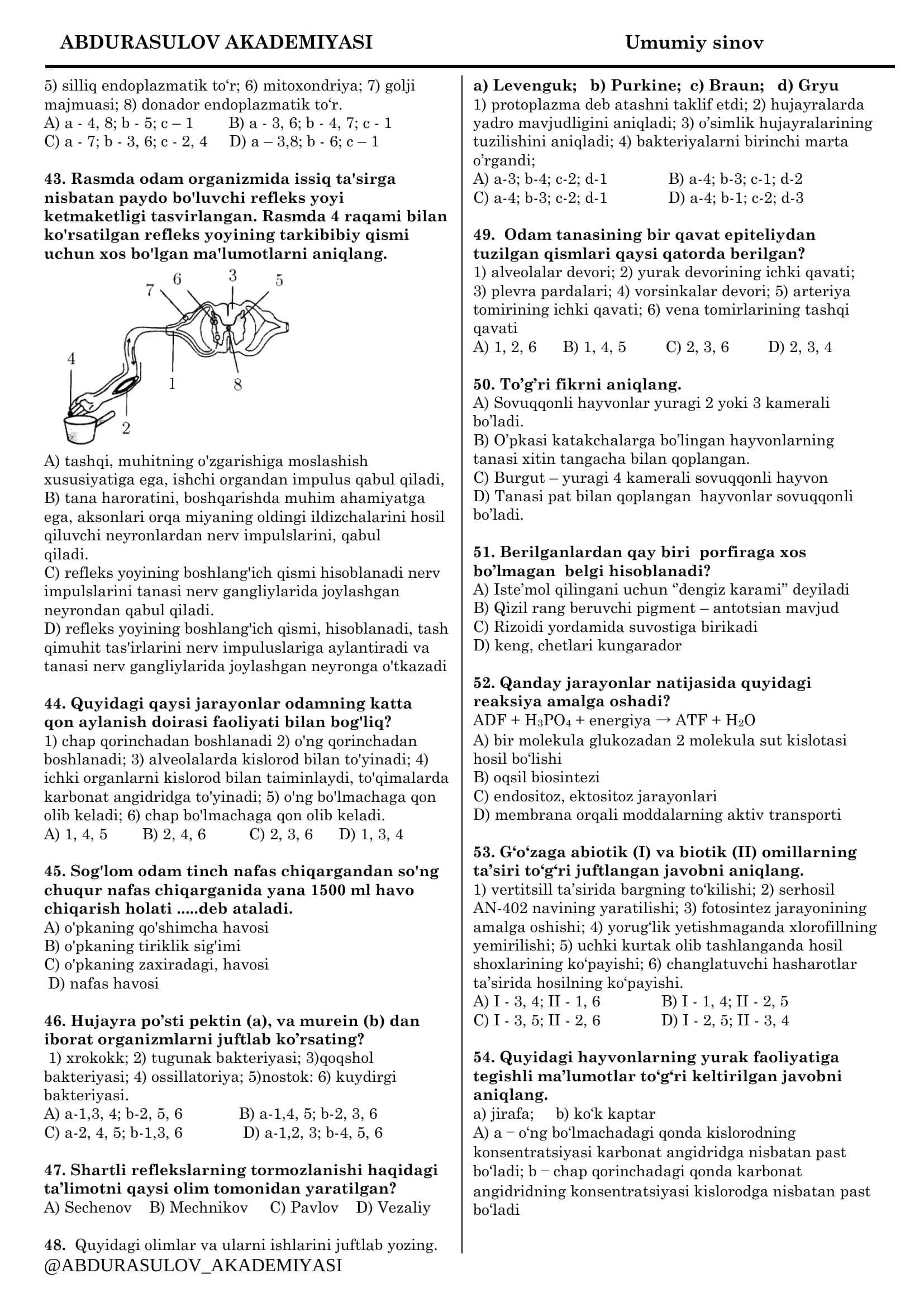 ABDURASULOV AKADEMIYASI Umumiy sinov 2