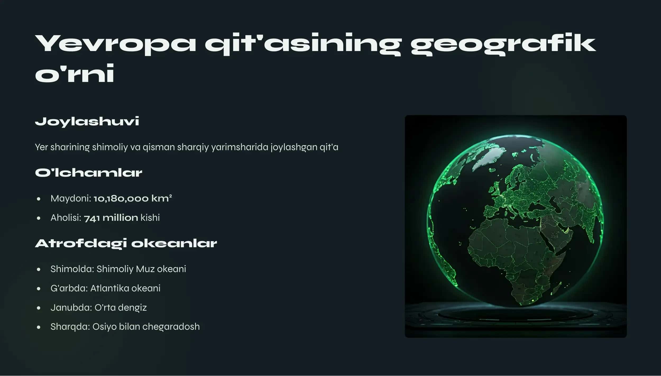 Yevropaning geografik o'rni, chegalarlari va siyosiy xaritasi 2