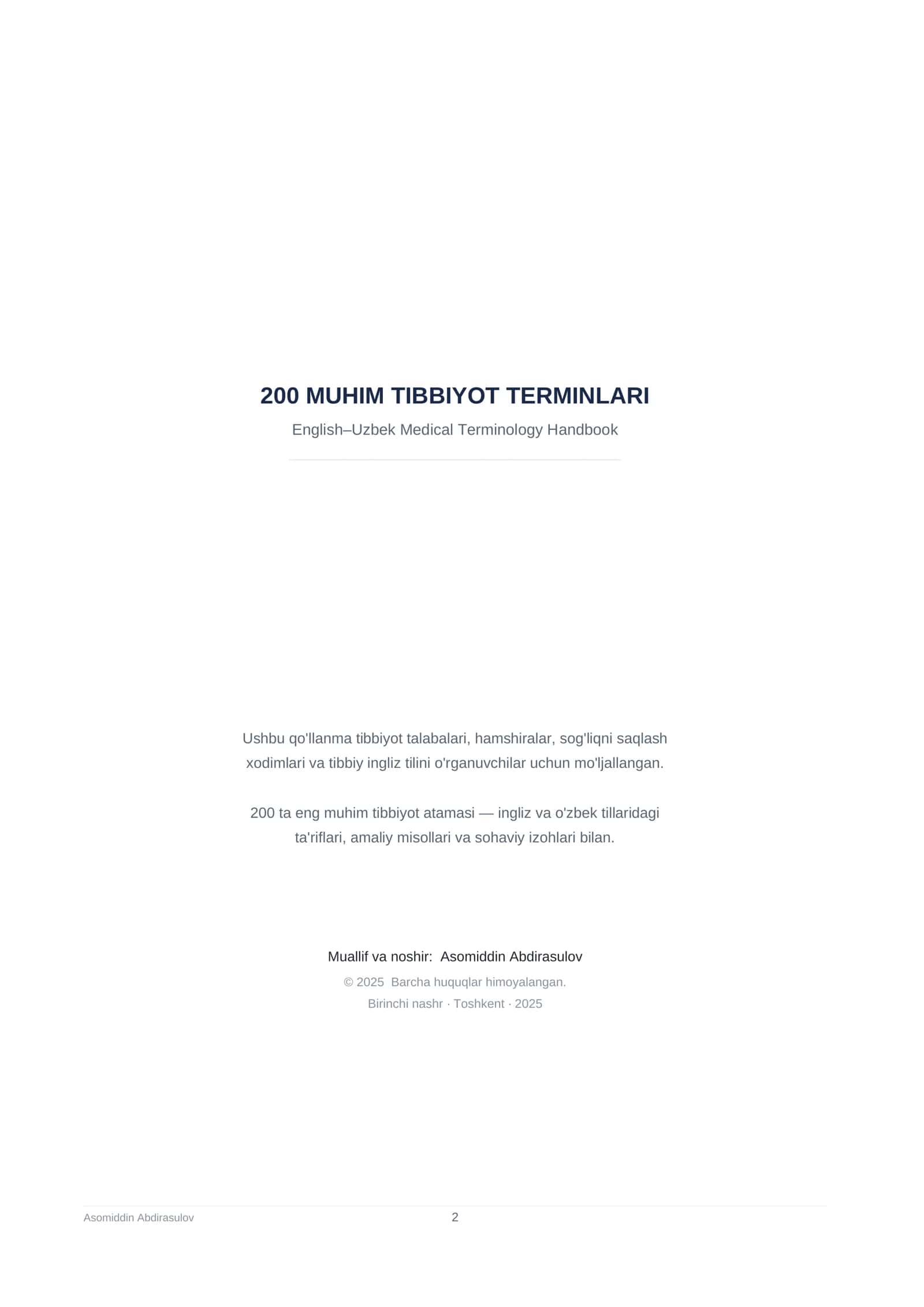 📘 200 Muhim Tibbiyot Terminlari (English–Uzbek) 2