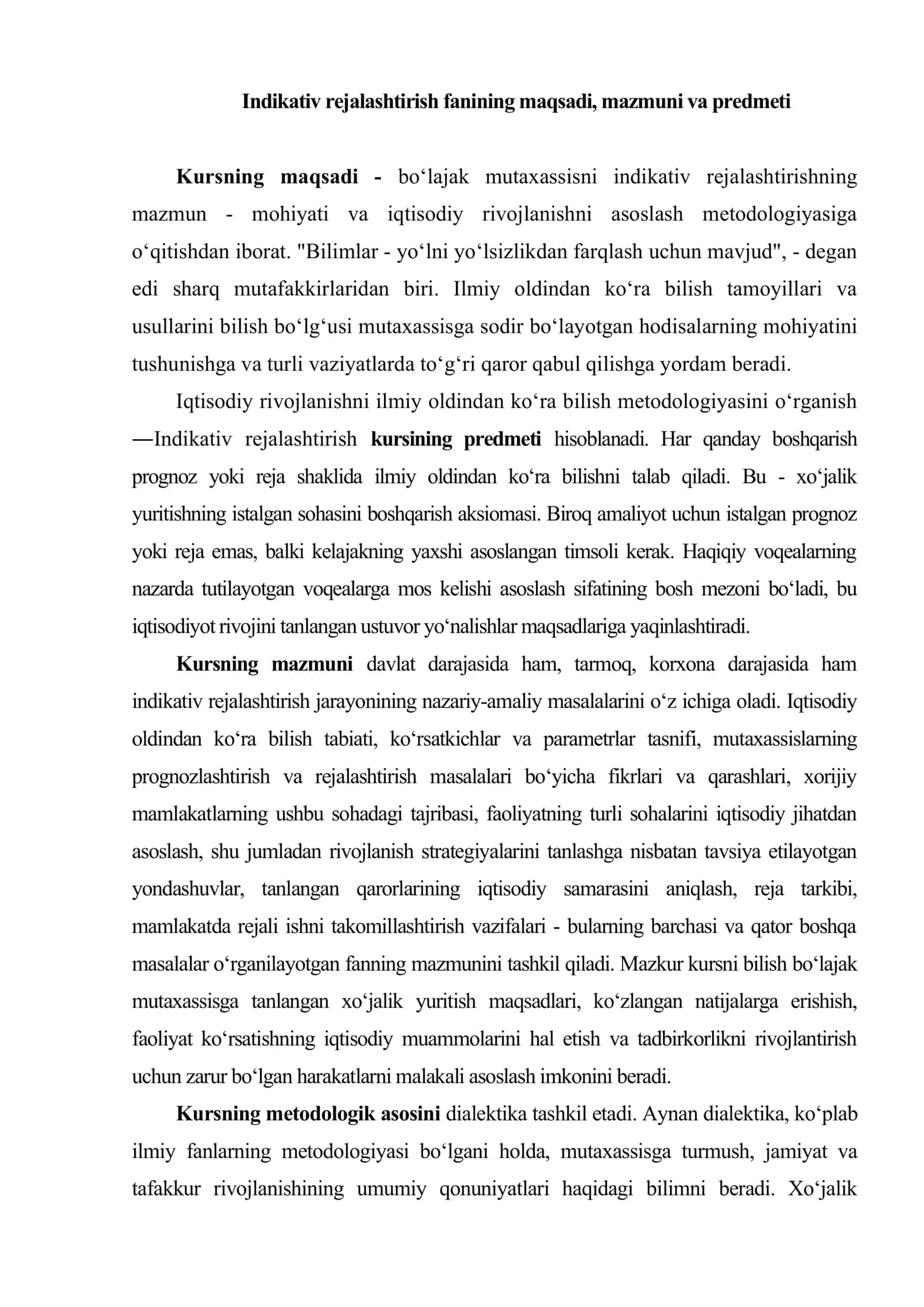 Bozor iqtisodiyotida rejalashtirishning mohiyati va roli 2