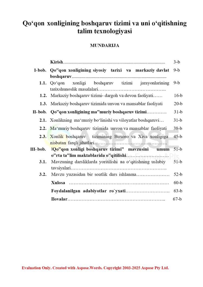 Qo‘qon xonligining boshqaruv tizimi va uni o‘qitishning ta’lim texnologiyasi (Bitiruv malakaviy ishi) 2