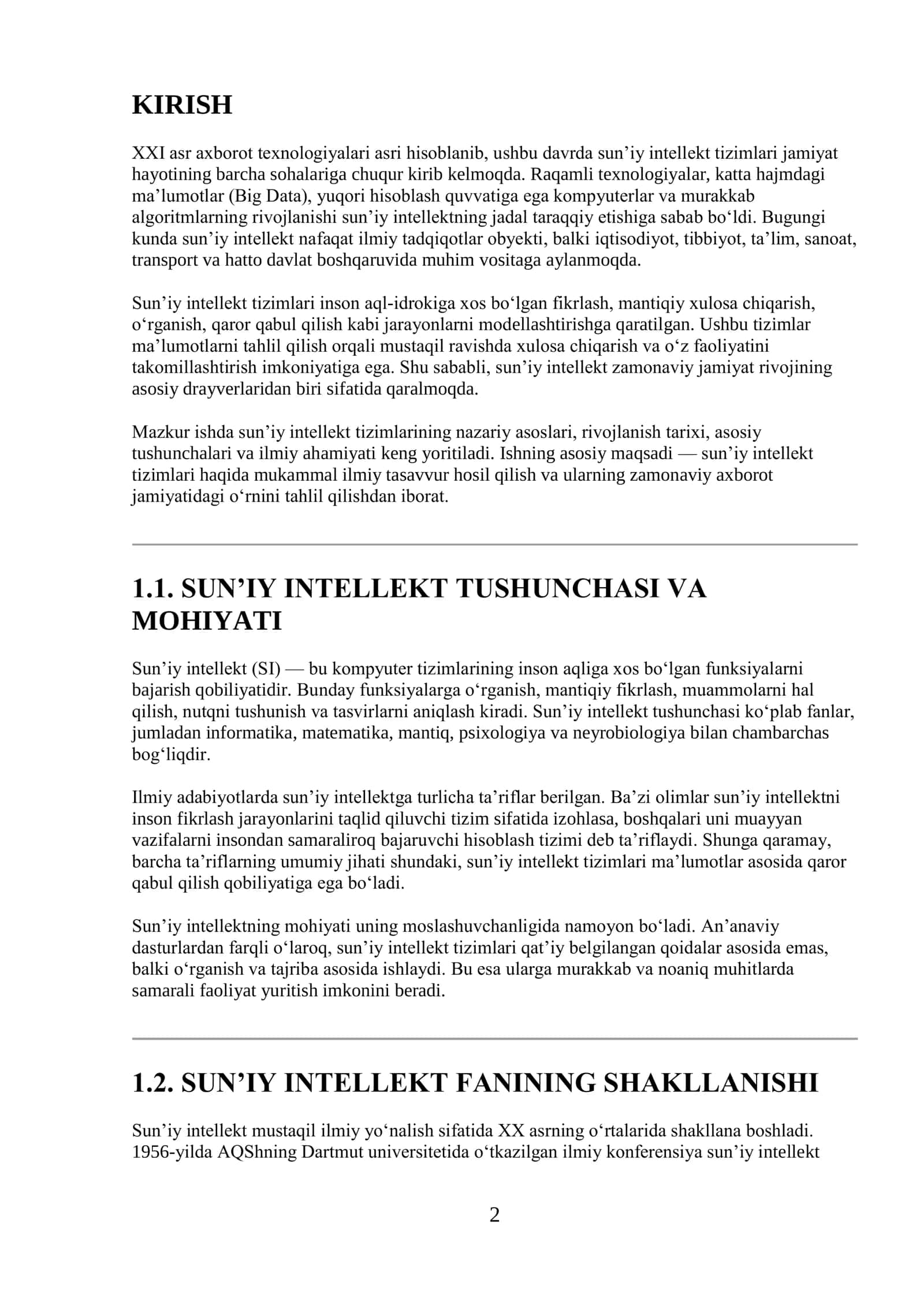 Sun’iy intellekt tizimlari 2
