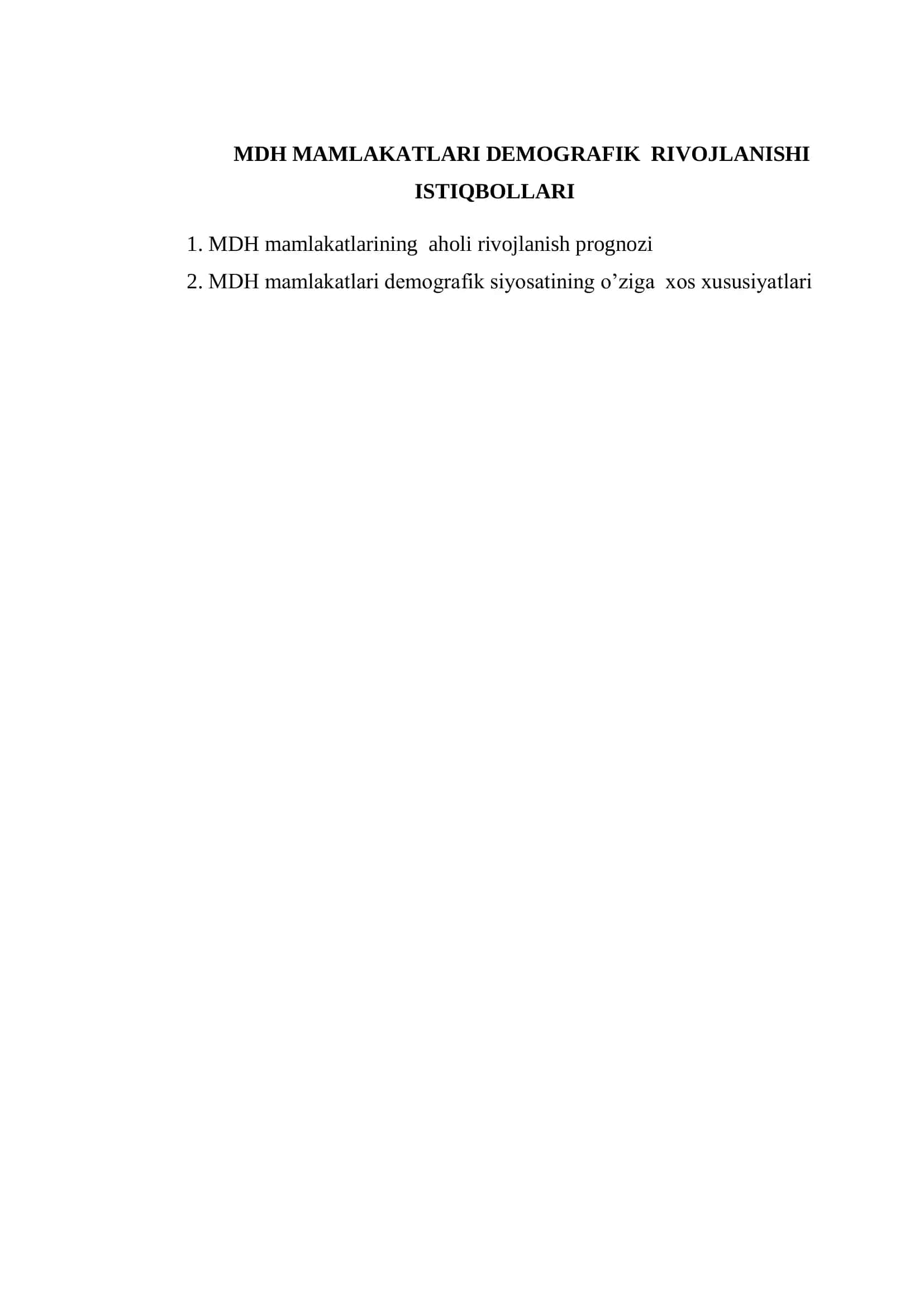 MDH MAMLAKATLARI DEMOGRAFIK RIVOJLANISHI ISTIQBOLLARI 2