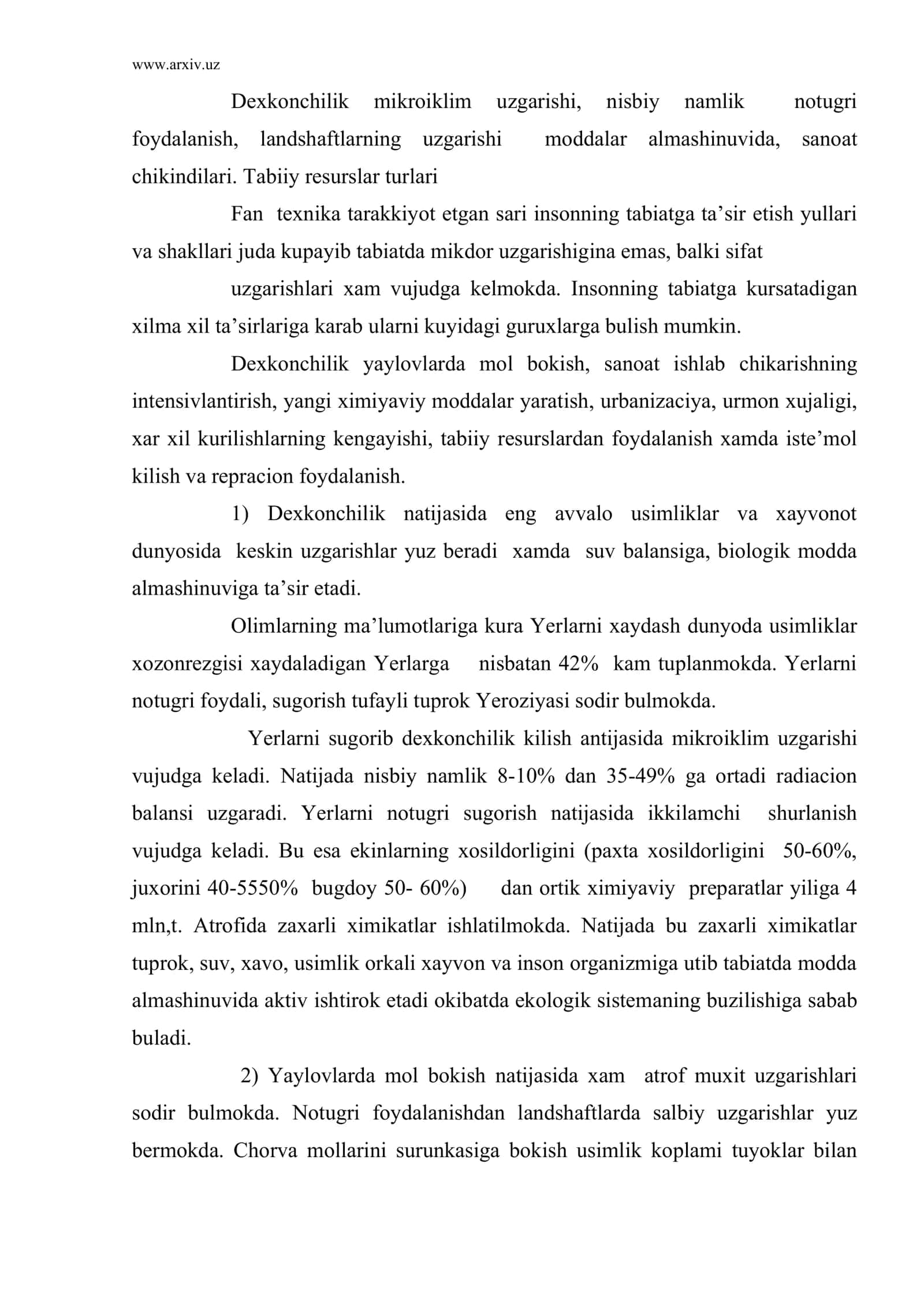 Tabiiy resurslardan foydalanish 2