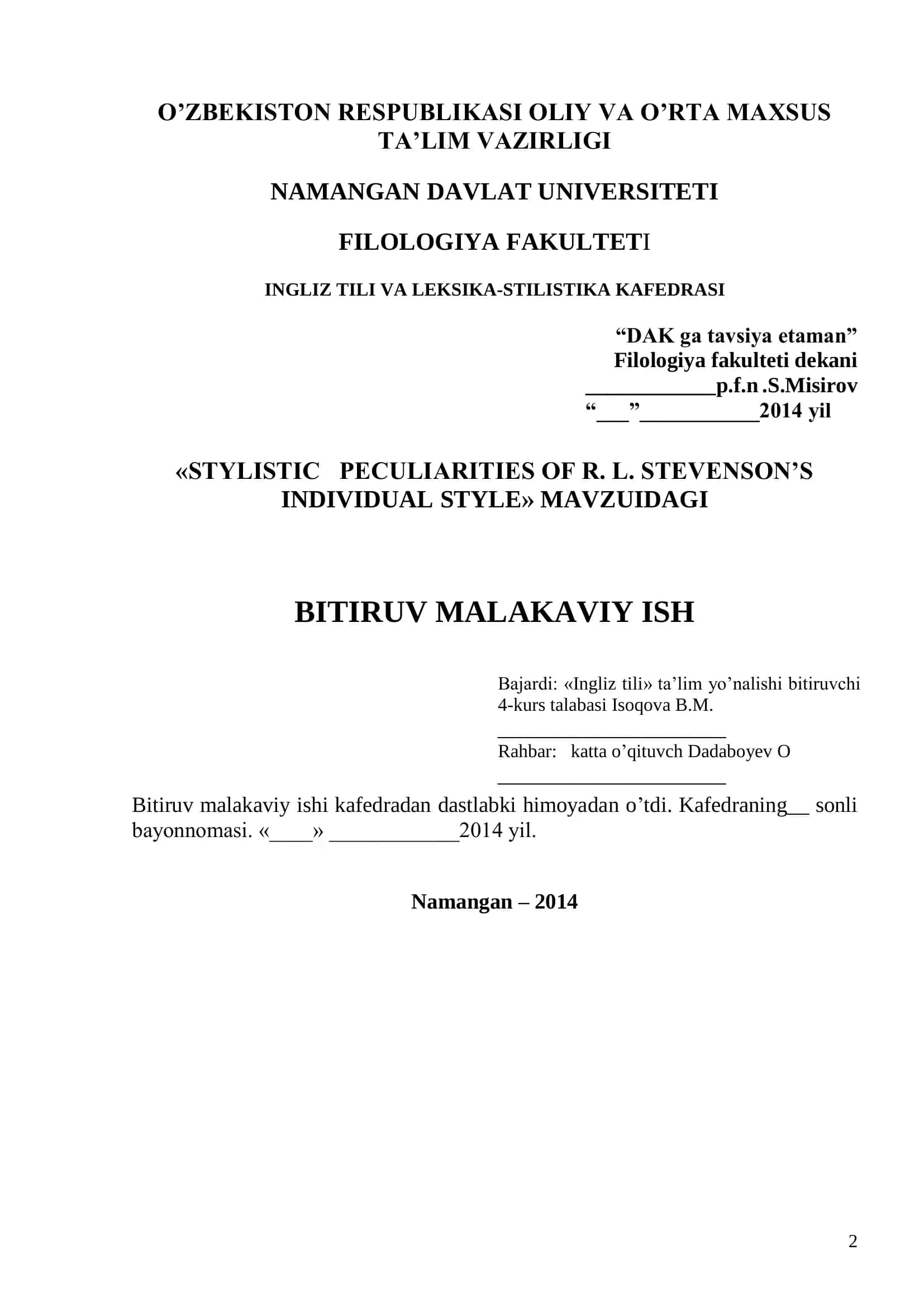 STYLISTIC PECULIARITIES OF R. L. STEVENSON’S INDIVIDUAL STYLE 2