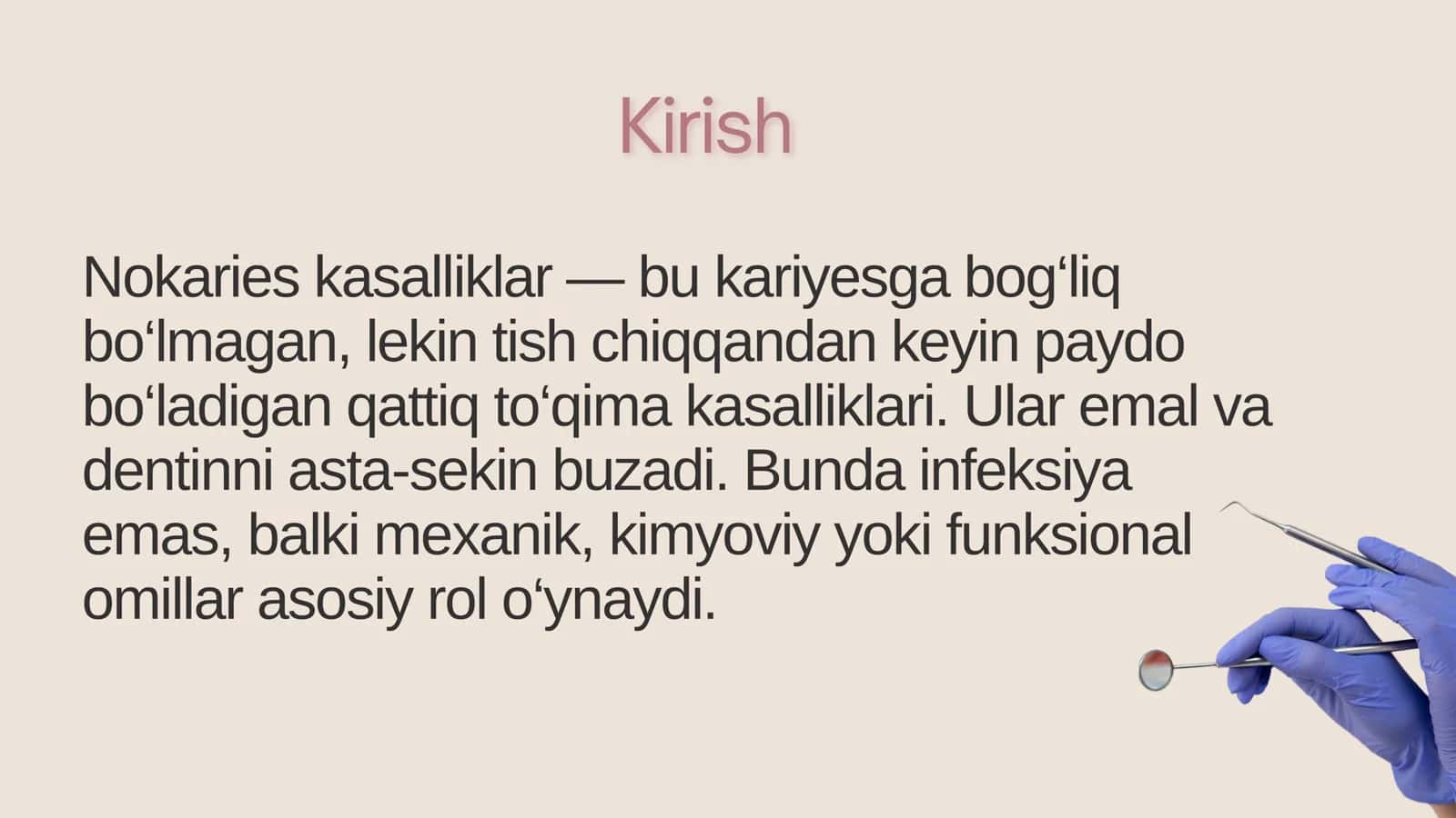 Tish chiqqandan keyin paydo bo'ladigan nokaries kasalliklar. Giperesteziya, patologik yemirilish. Tasnifi, klinikasi, tashxislash va qiyosiy tashxislash. 2
