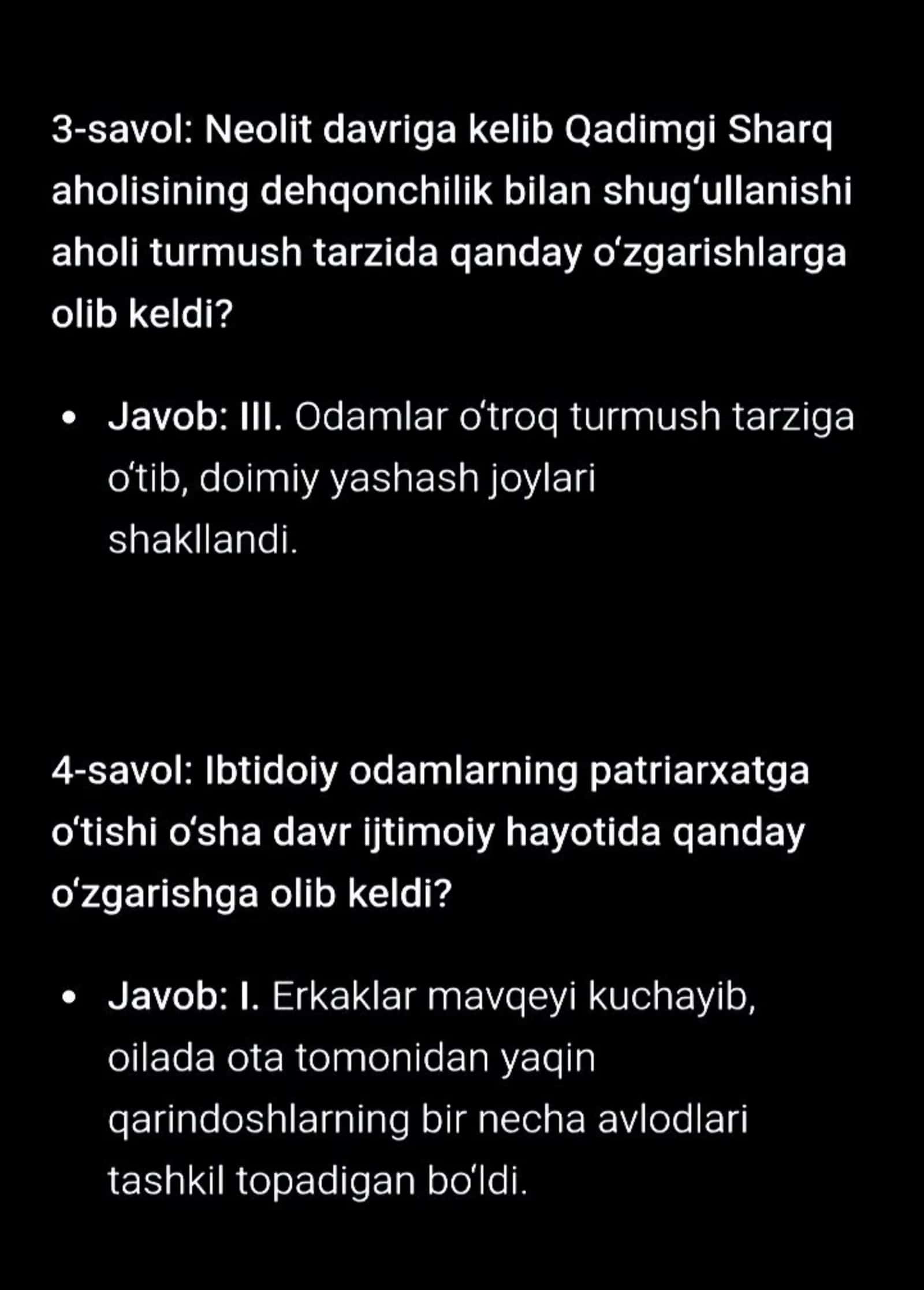 11-sinf Oʻzbekiston Tarixi imtihon javoblari 2026 2