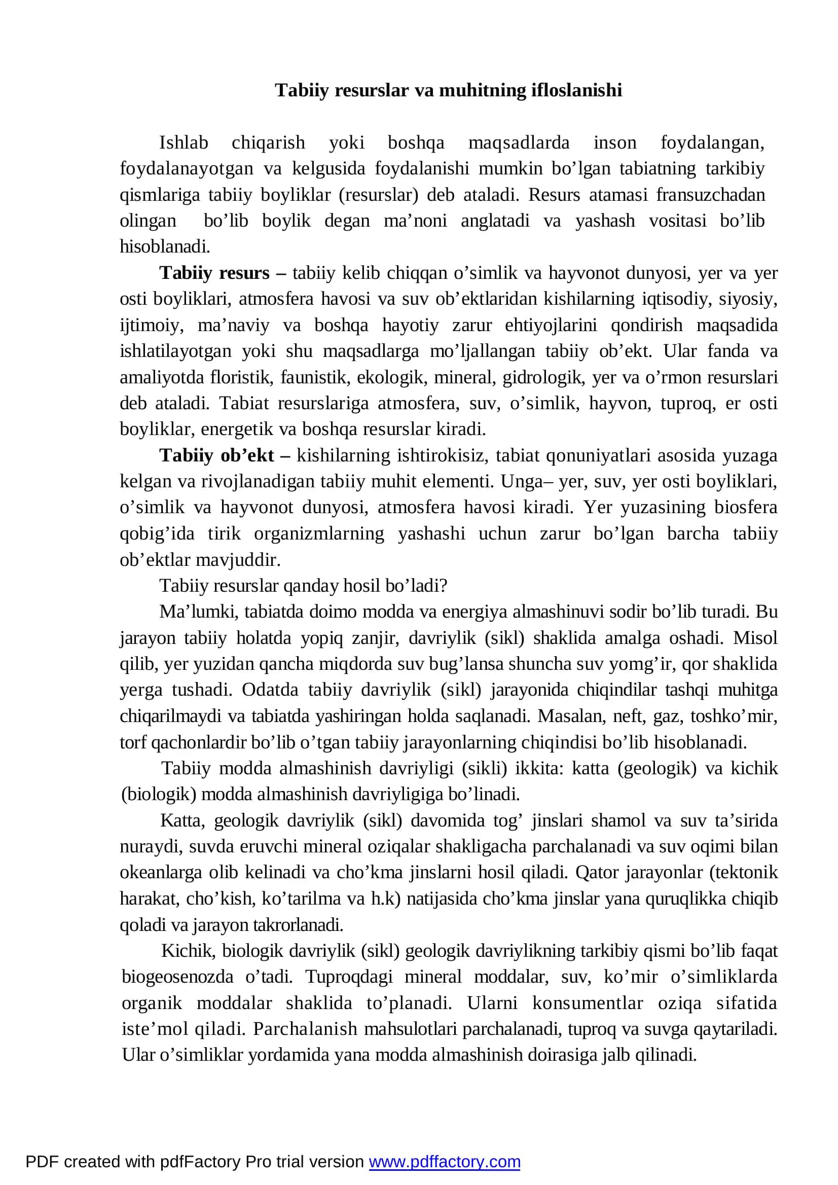 Tabiiy resurslar va muhitning ifloslanishi 2