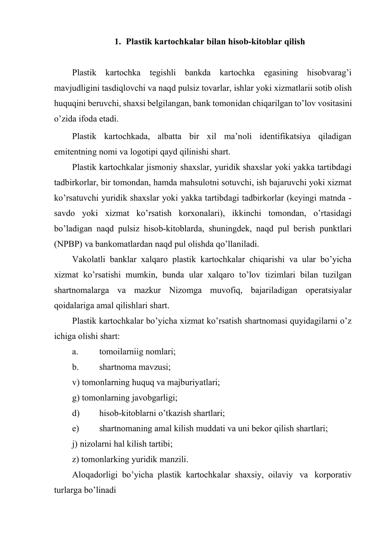 Bank plastik kartochkalar bilan hisob kitoblar hisobi 2