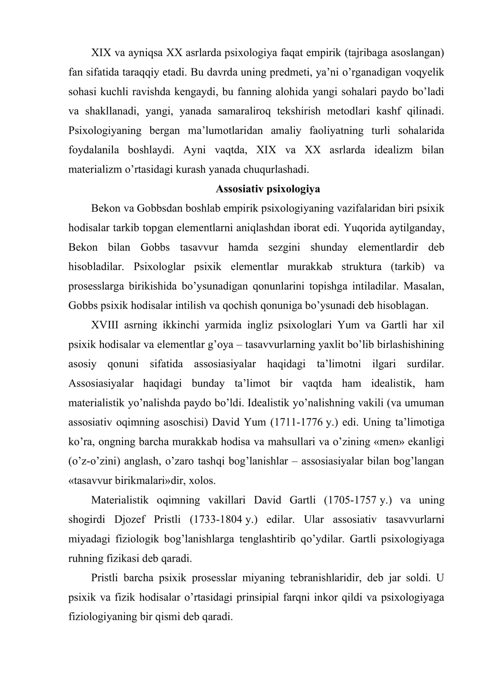 XVIII-XIX asrlarda psixologiyani rivojlanishi 2