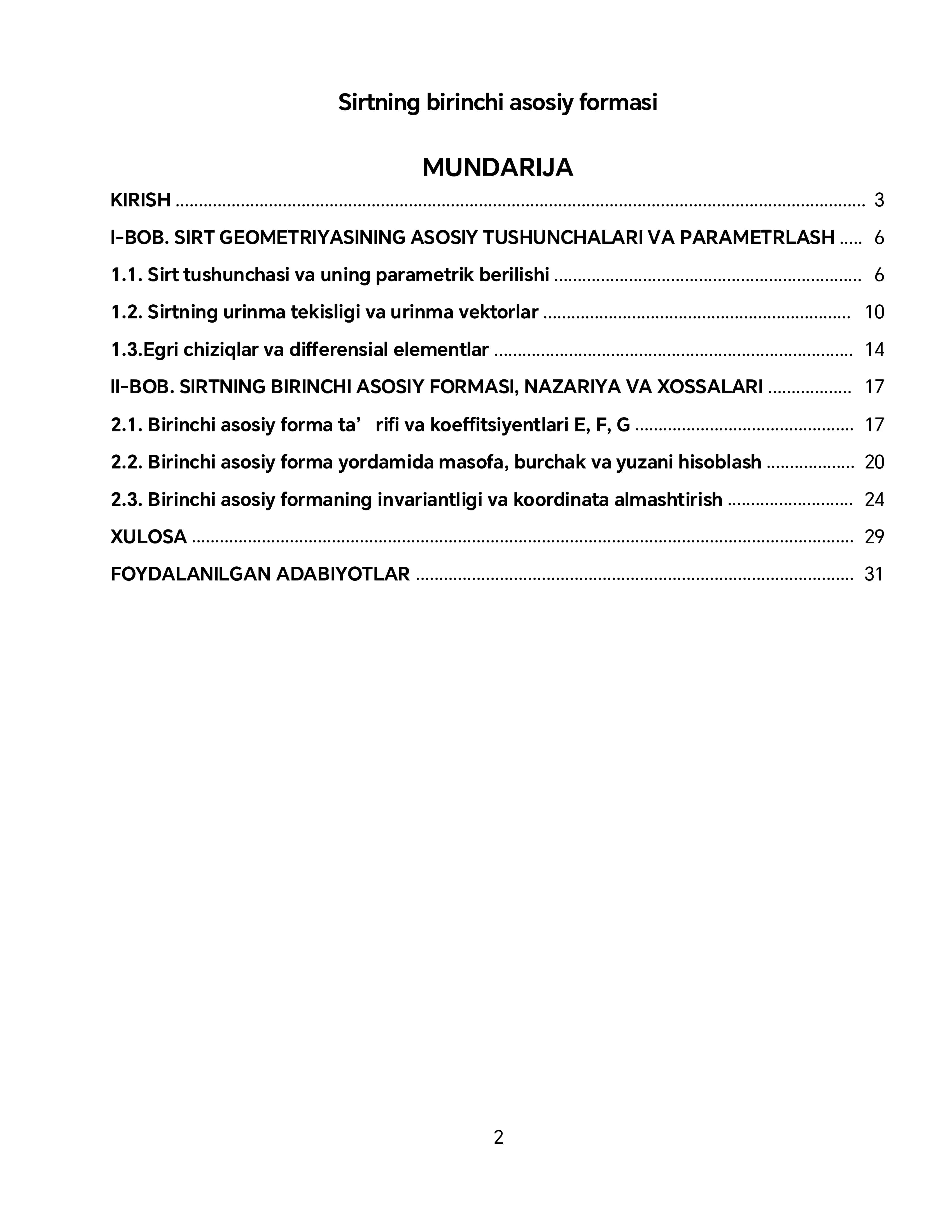 Sirtning birinchi asosiy formasi 2