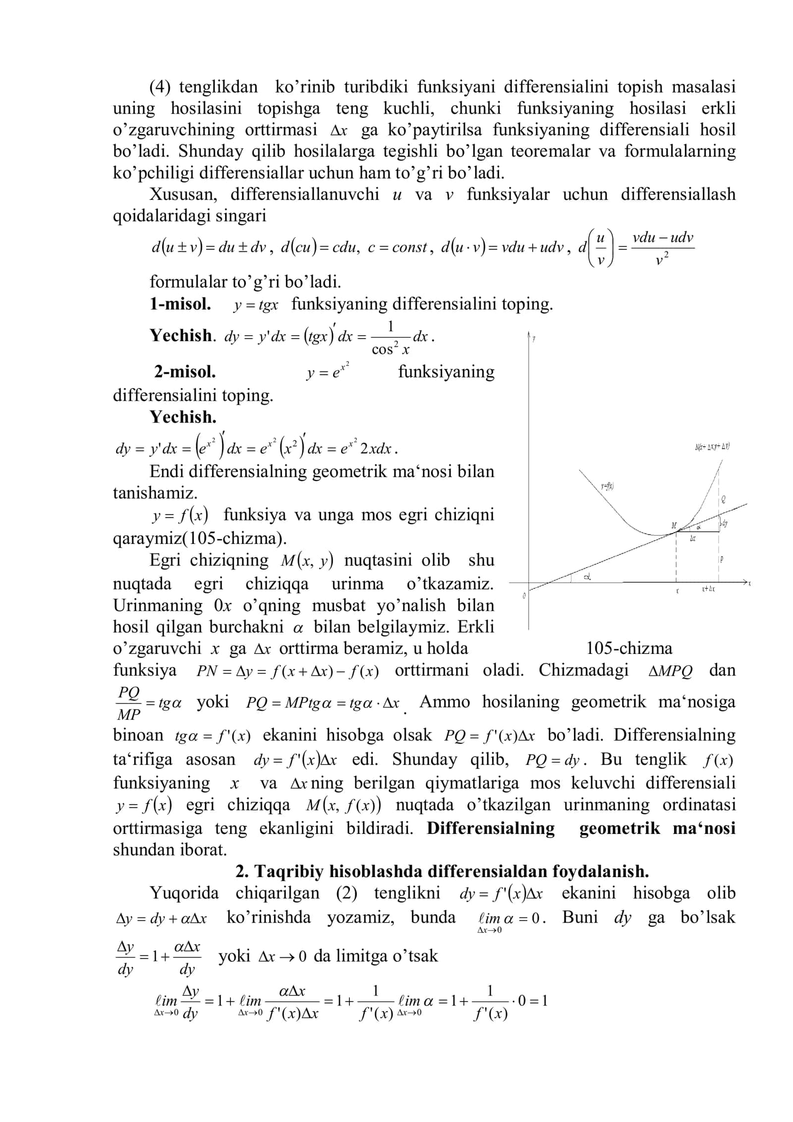 Funksiyaning differensiali. Yuqori tartibli hosilalar va differensiallar 2