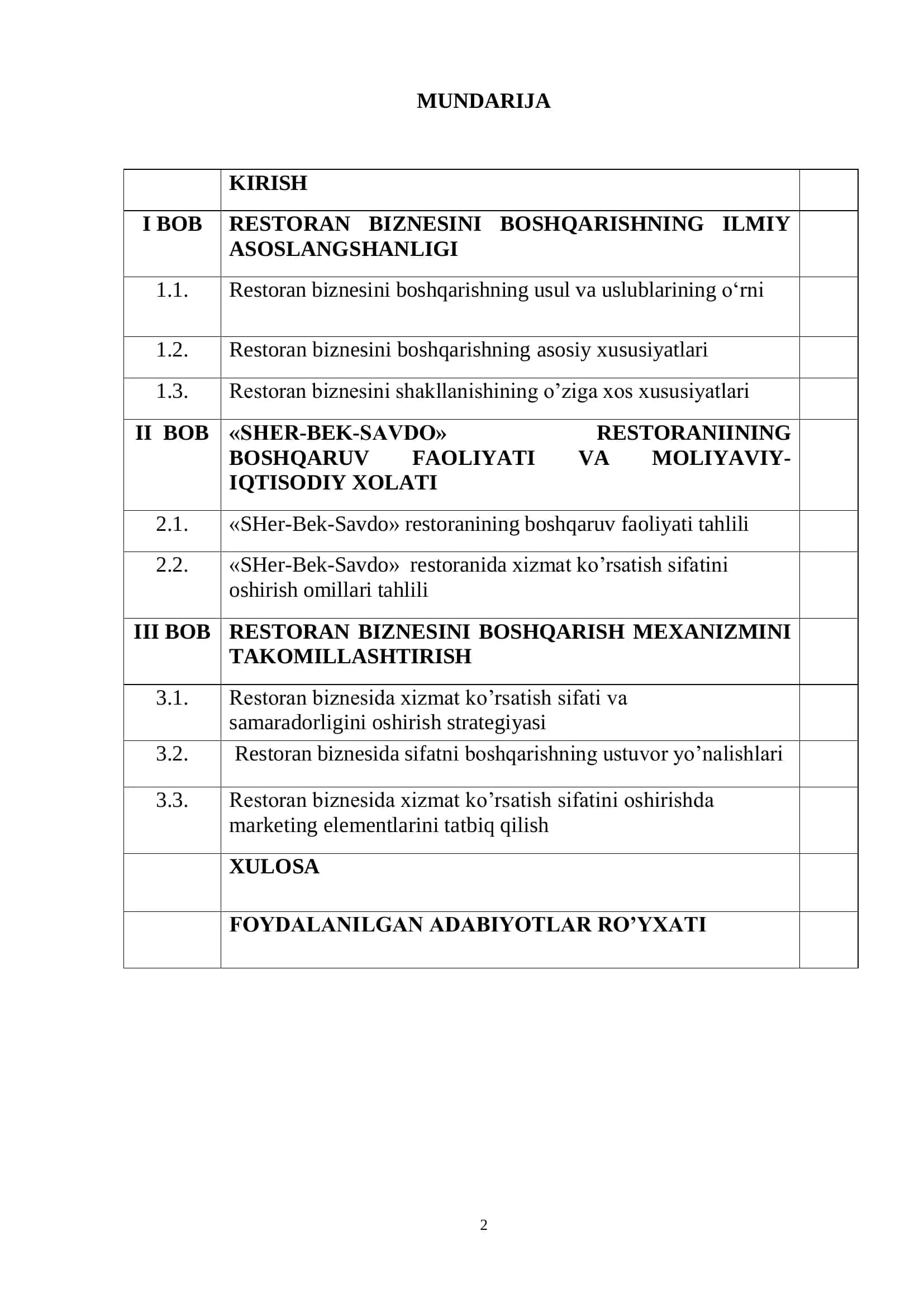 RESTORAN BIZNESINI BOSHQARISHNI TAKOMILLASHTIRISH 2