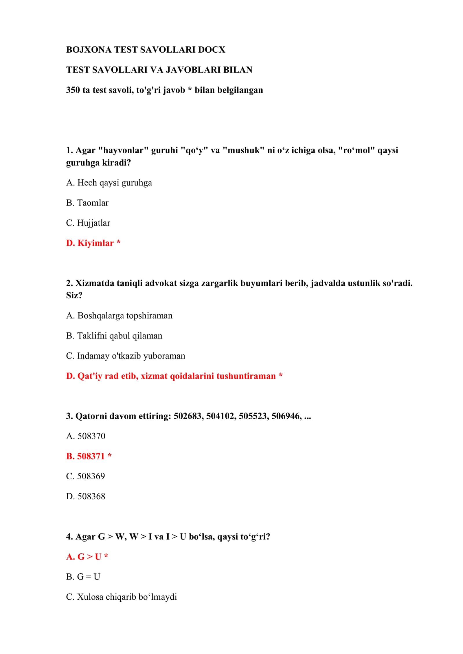BOJXONA TEST SAVOLLARI DOCX 2