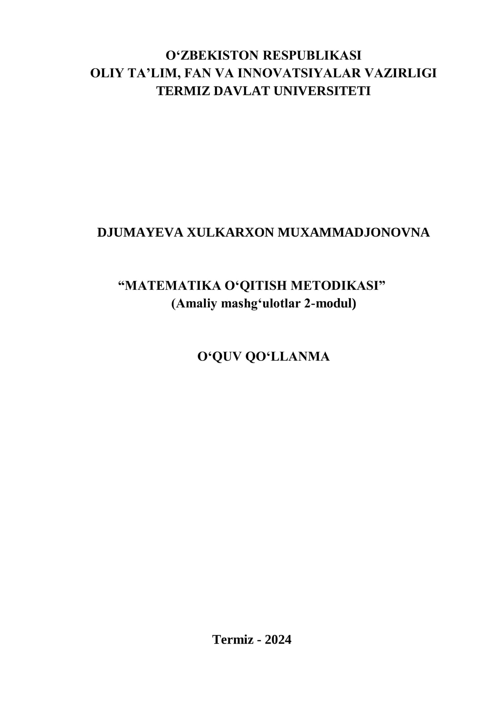 "Matematika O‘qitish Metodikasi" Amaliy mashg'ulotlar 2-modul 2