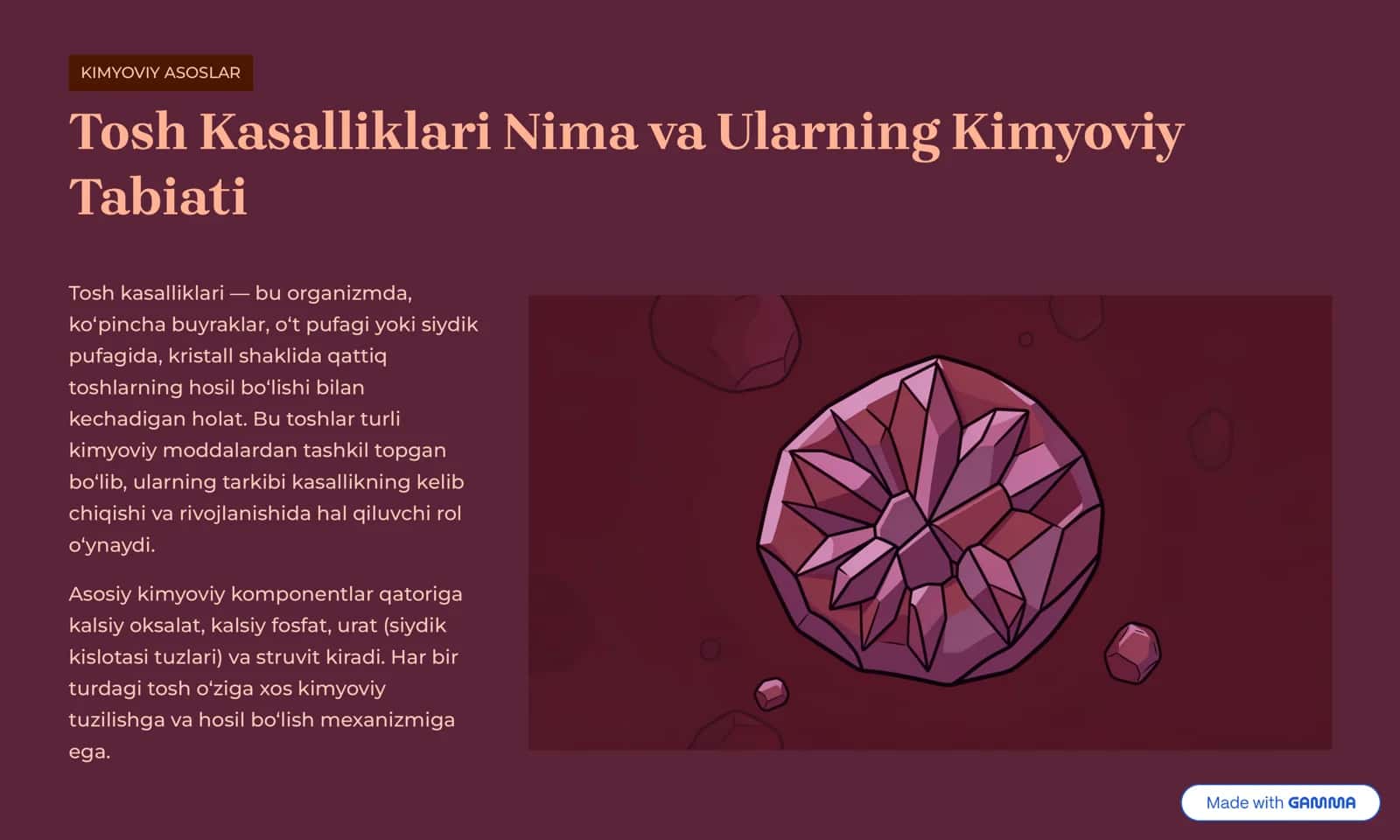 Tosh Kasalliklarining Kimyoviy Asoslari 2