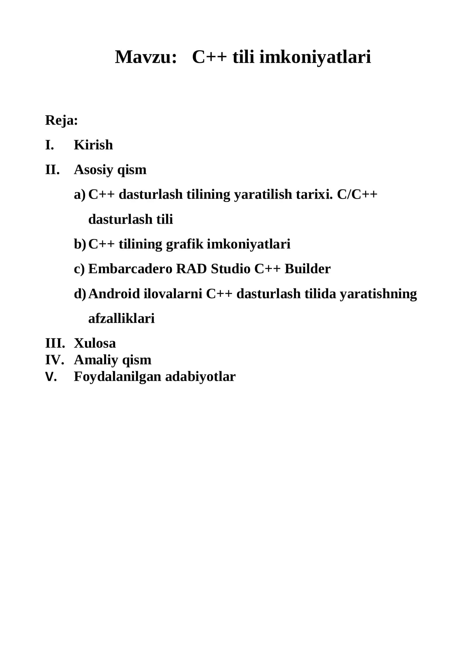C++ tili imkoniyatlari 2