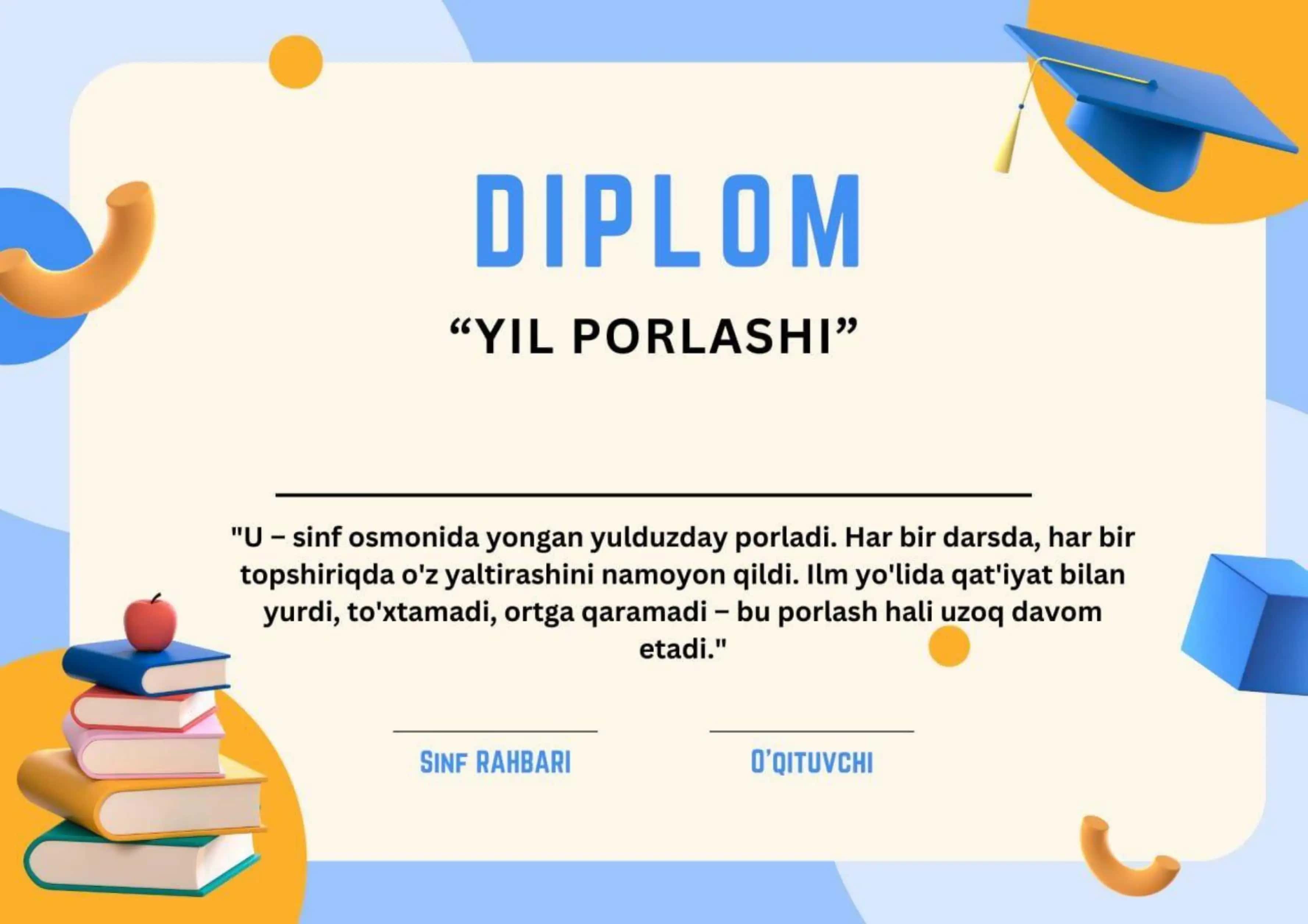 Fizika darsi uchun sertifikat diplomlar 2