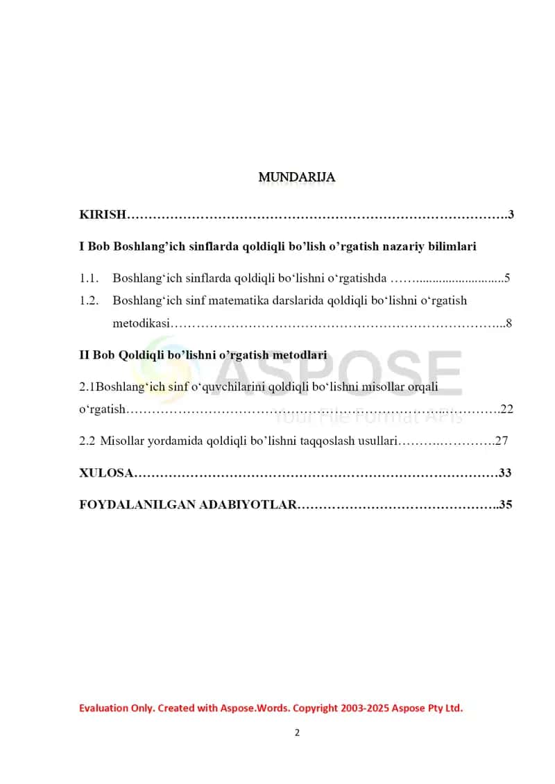 Boshlangich sinflarda qoldiqli bo'lishni o'rgatish 2