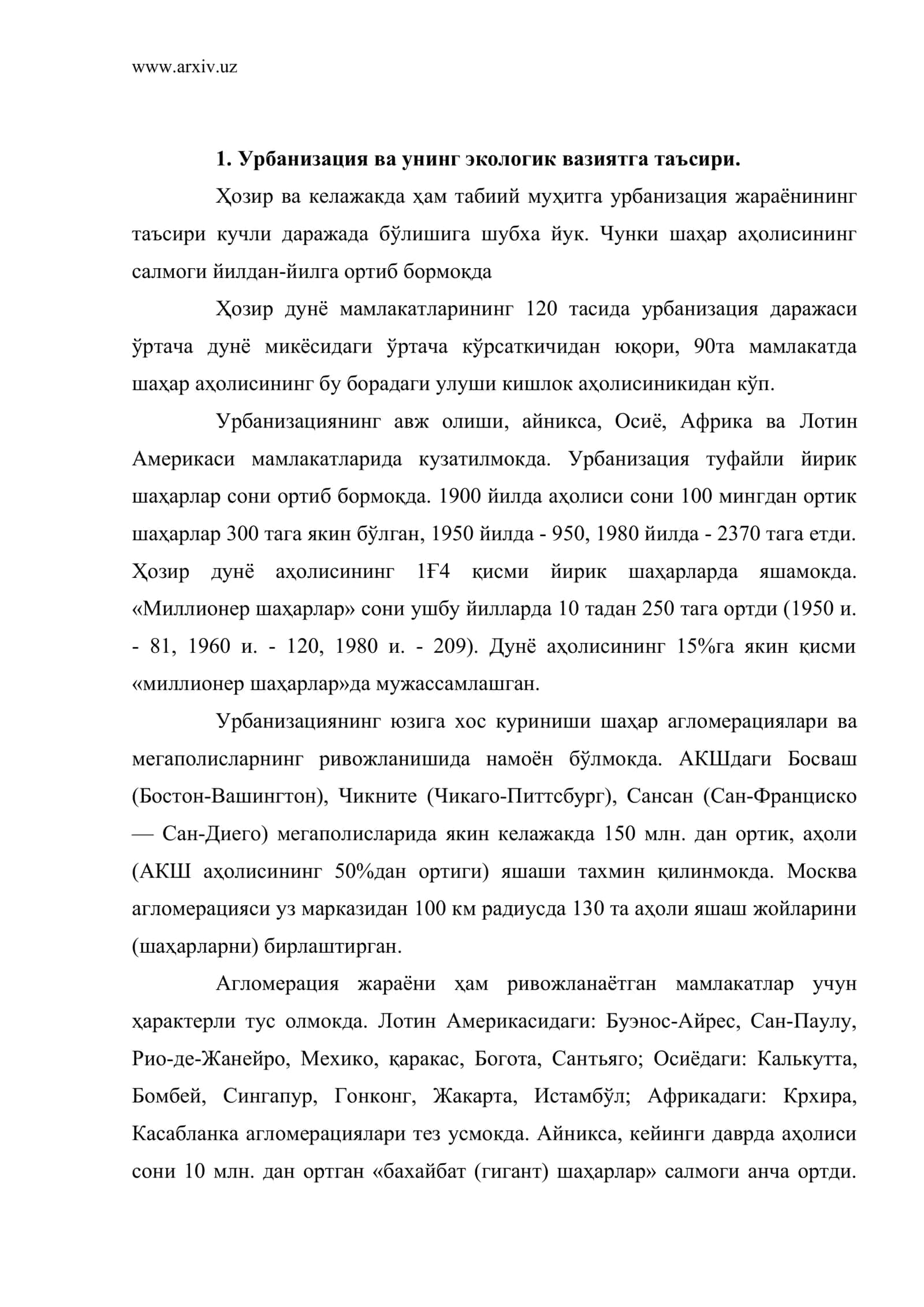 Урбанизация ва унинг экологик вазиятга таъсири 2