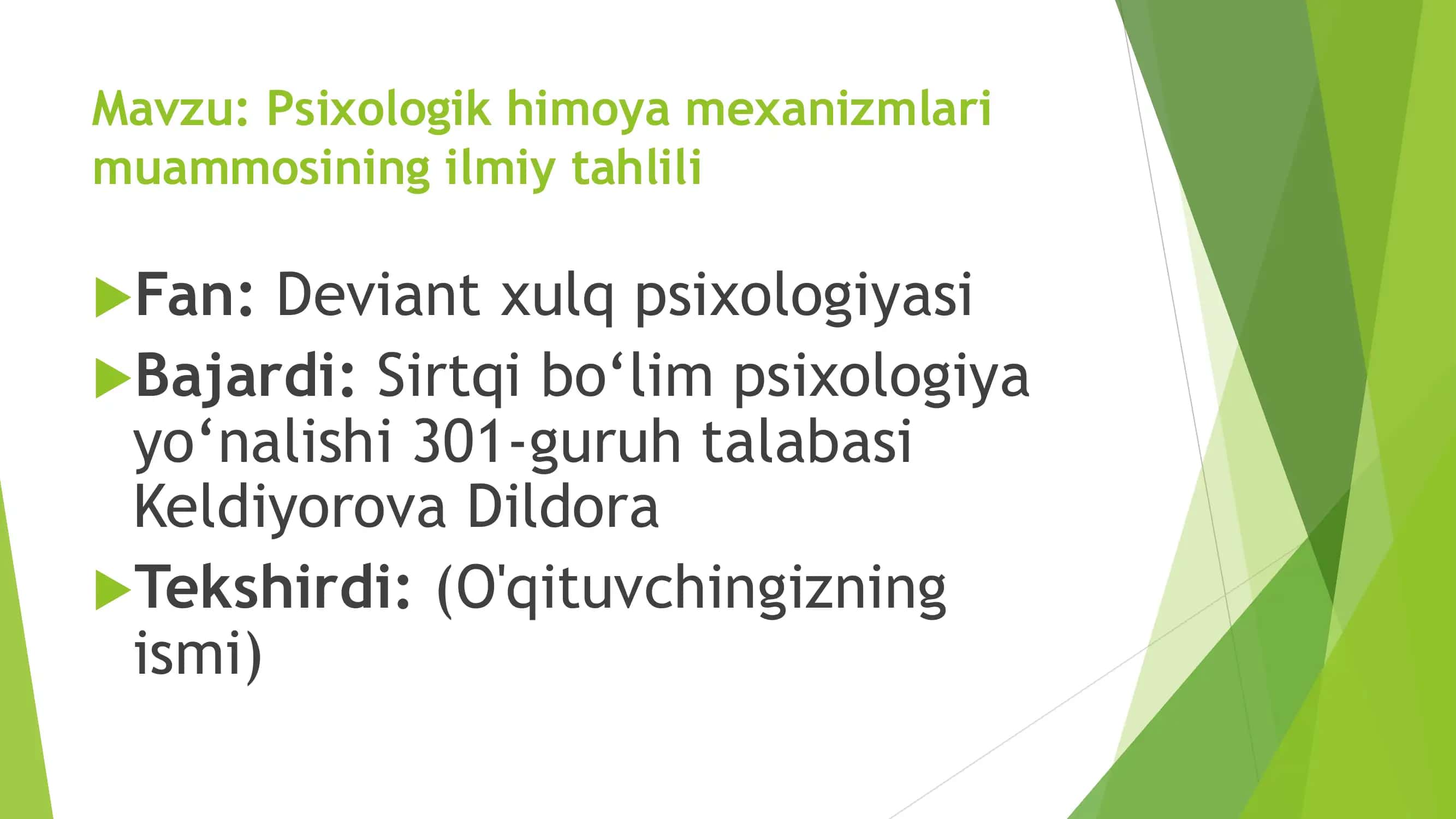 Psixologik himoya mexanizmlari 2