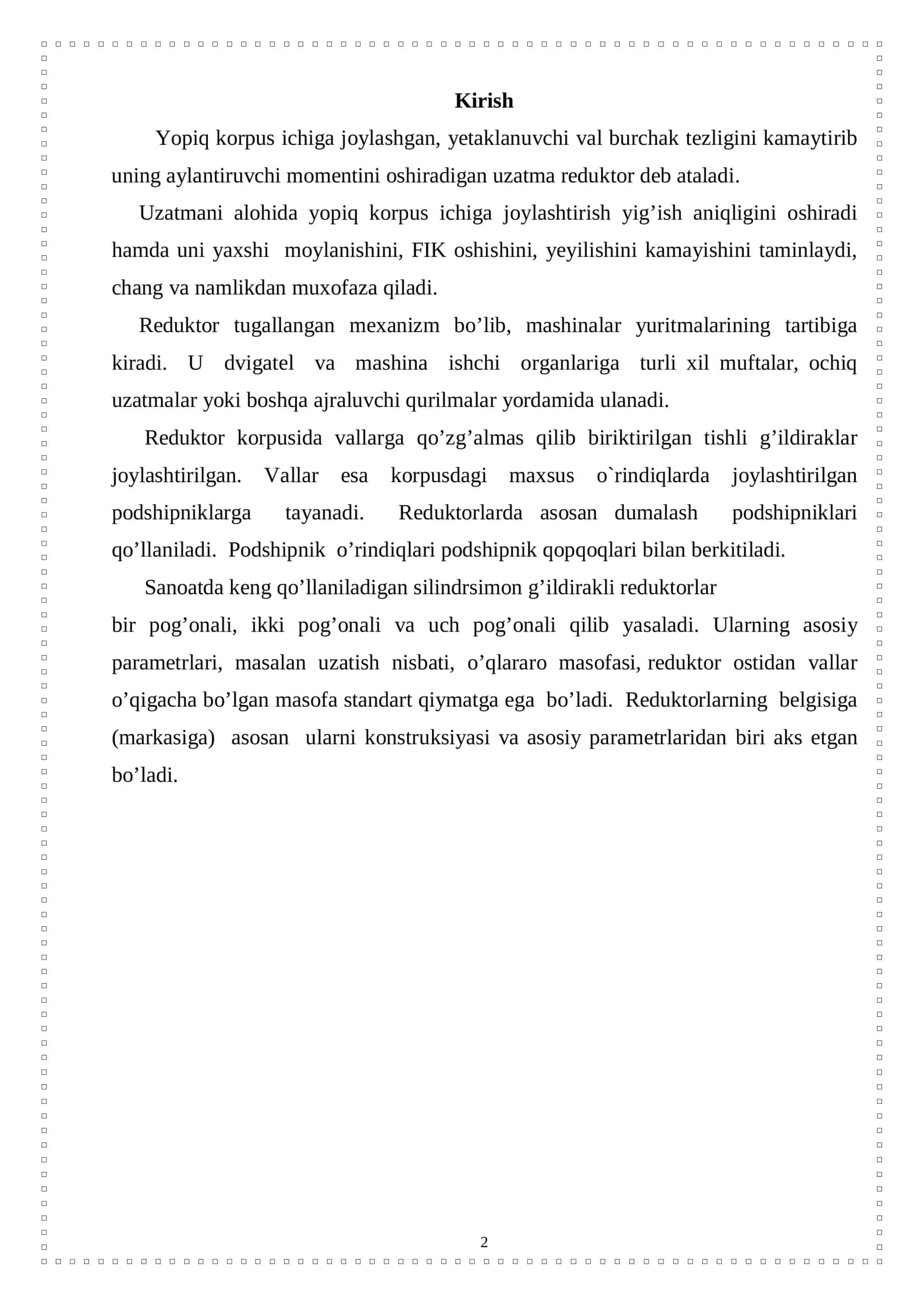 Bir pog`onali qiya tishli silindrsimon reduktor hamda ochiq konussimon uzatmalardan tashkil topgan yuritma 2