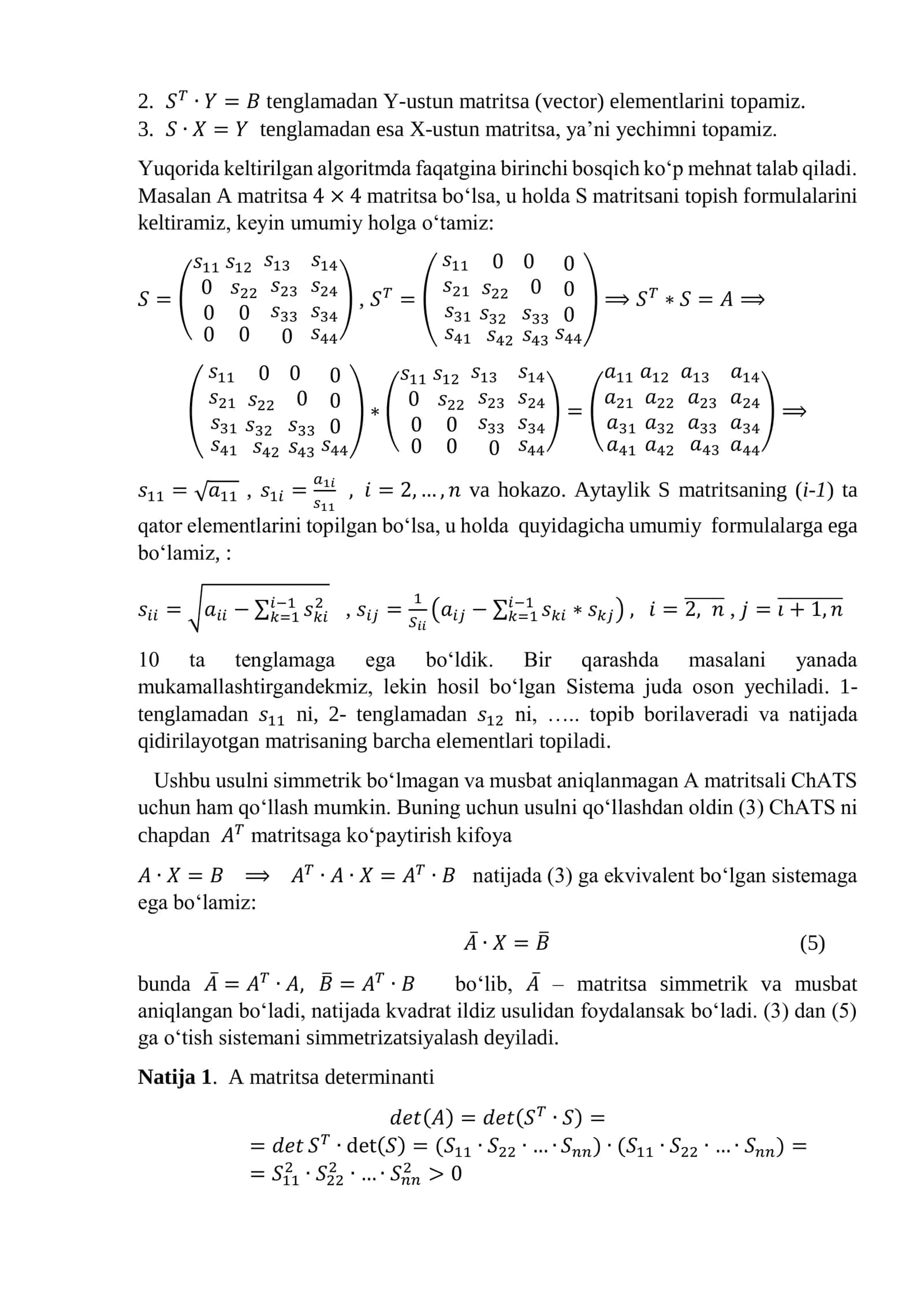 CHIZIQLI ALGEBRAIK TENGLAMALAR SISTEMASINI (ChATS) 2