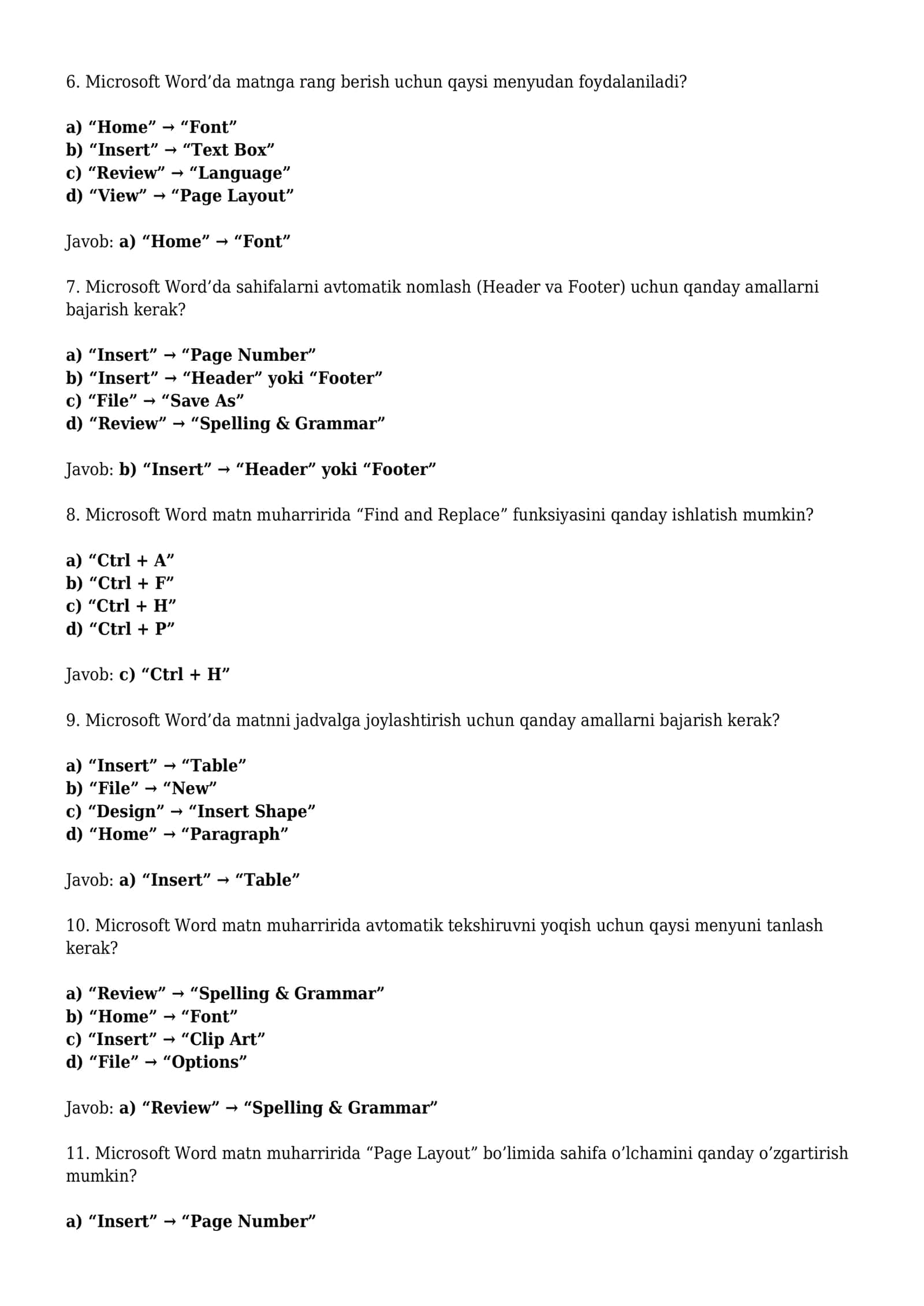 Microsoft Word matn muharririning keng imkoniyatlaridan foydalanish 2