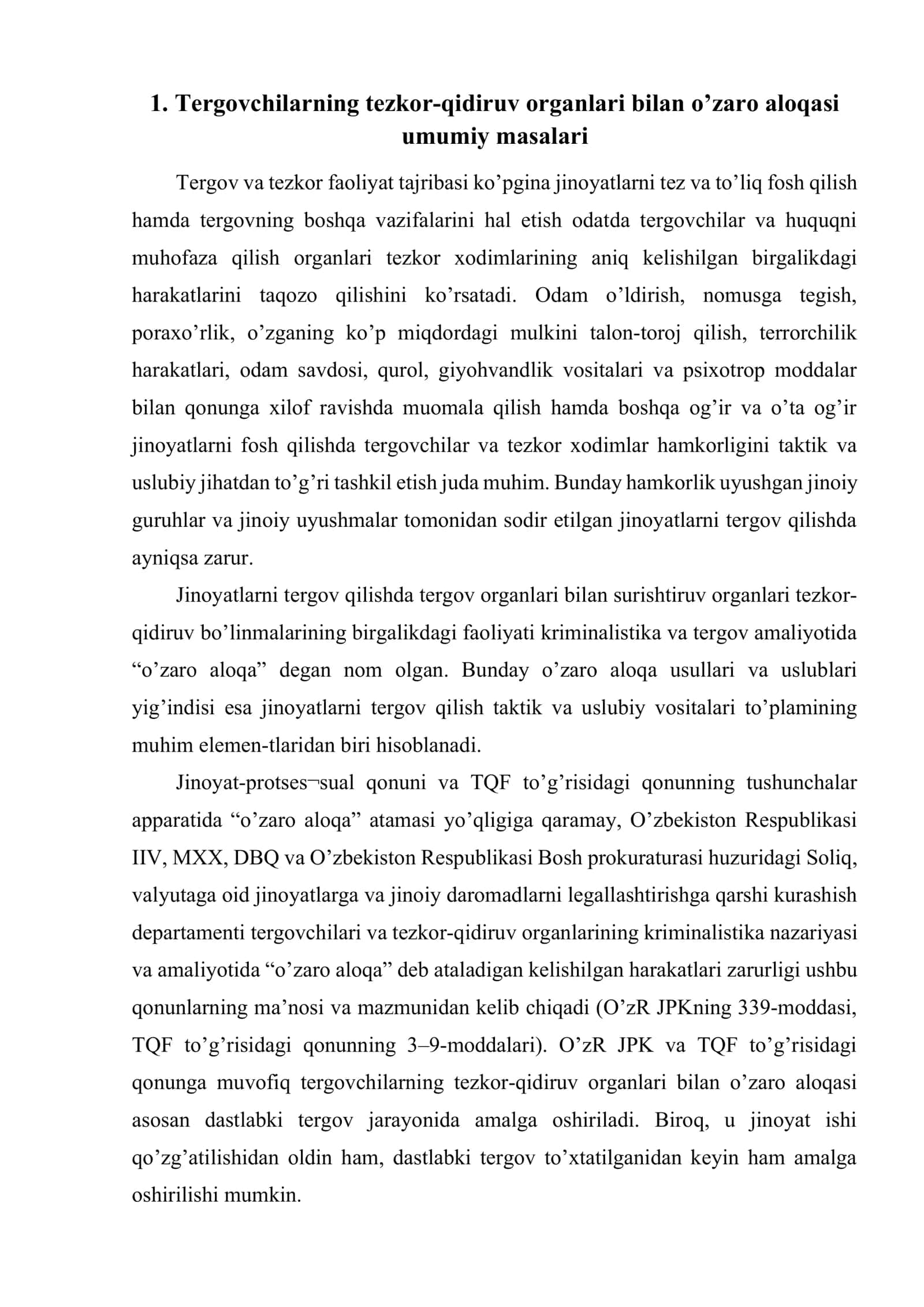 Jinoyatlarni tergov qilishda tezkor-qidiruv organlarining tergov va surishtiruv organlari bilan o’zaro hamkorligi 2