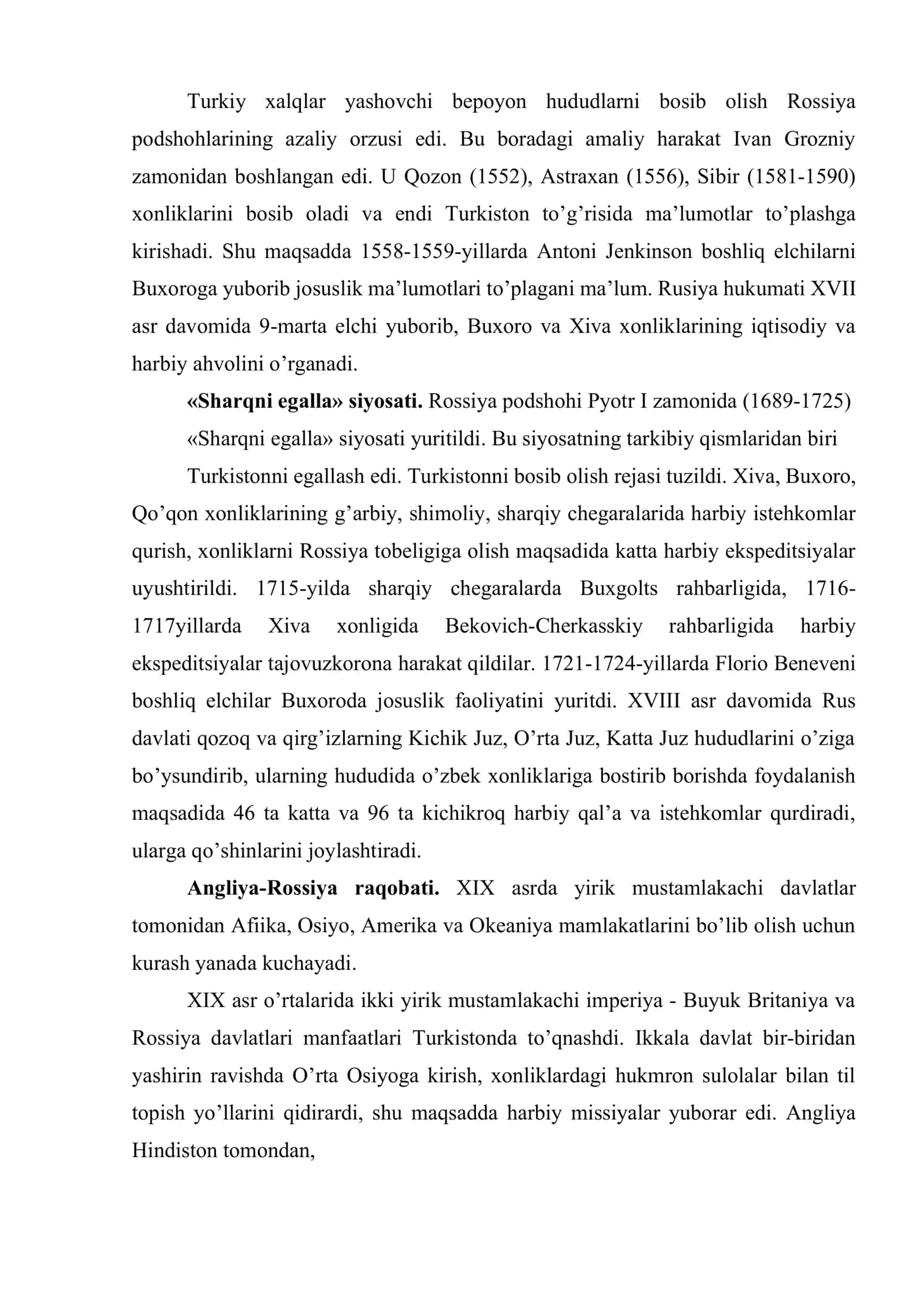 O’zbek xonliklarining Rossiya imperiyasi tomonidan bosib olinishi. Mustamlakachilik zulmiga qarshi milliy ozodlik harakati. Jadidchilik 2