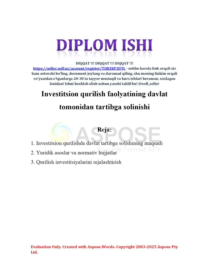 Investitsion qurilish faolyatining davlat tomonidan tartibga solinishi 2