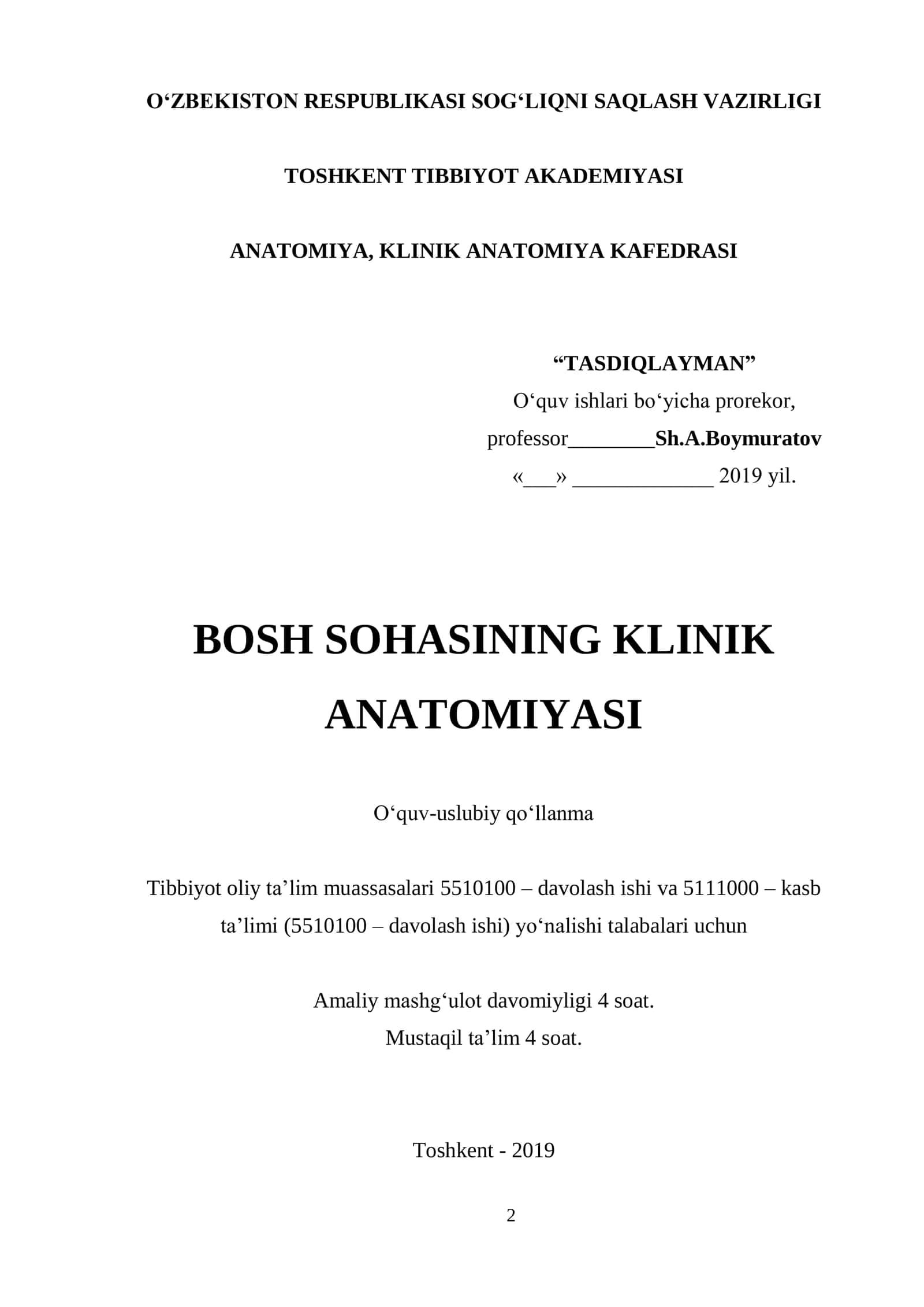 KLINIK ANATOMIYASI O'quv-uslubiy qo'llanma 2