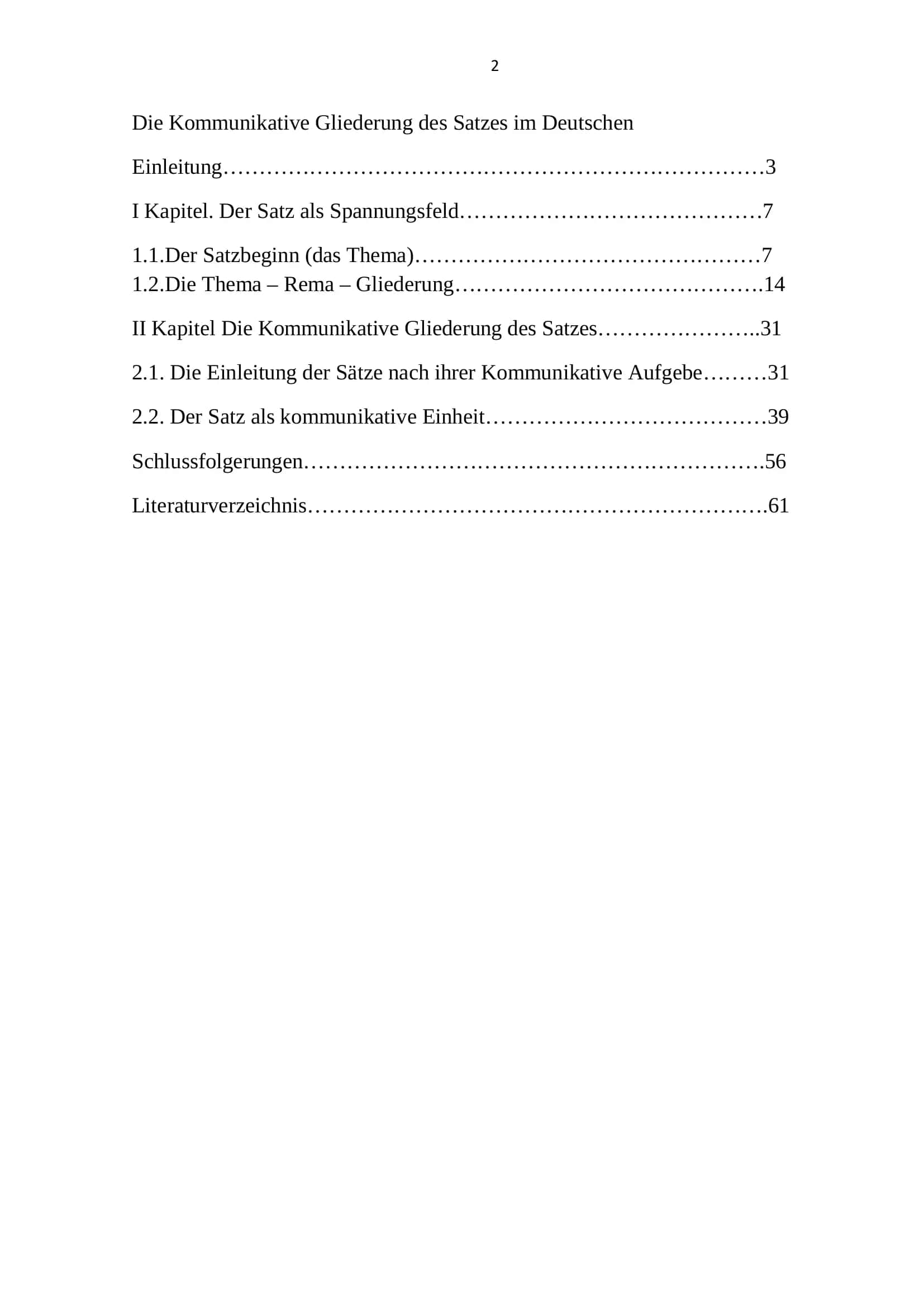 Die Kommunikative Gliederung des Satzes im Deutschen 2