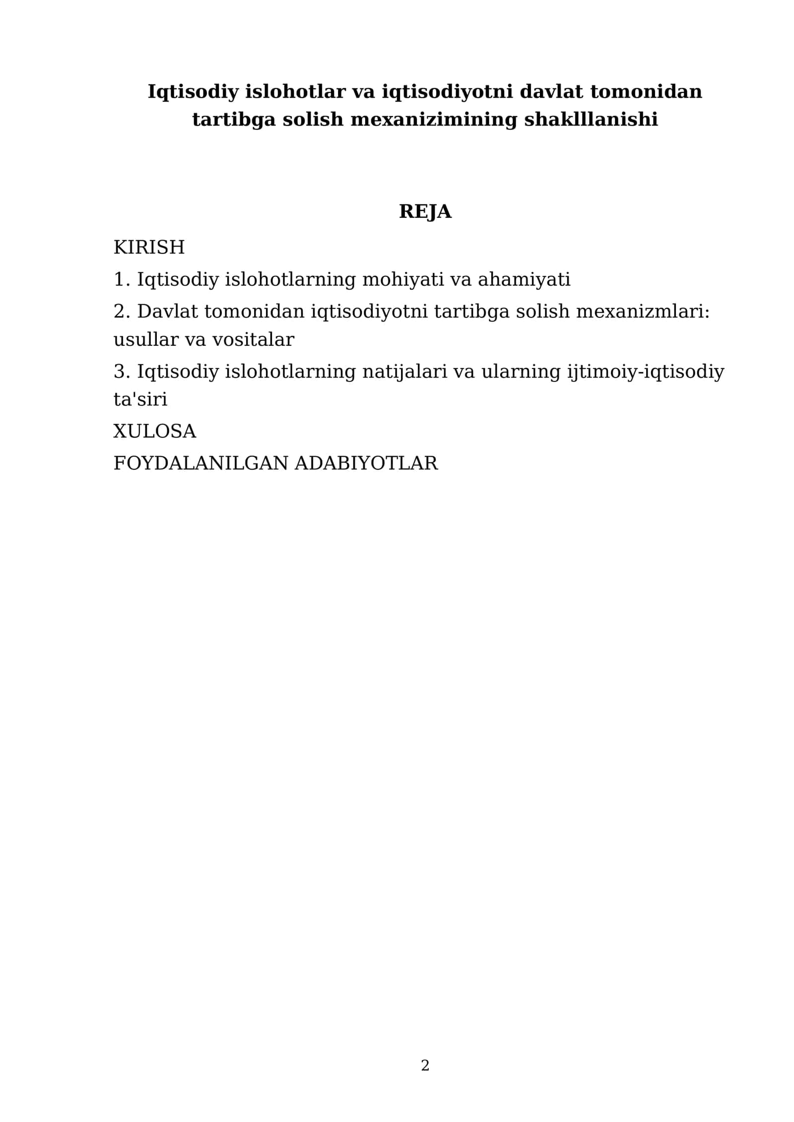 Iqtisodiy islohotlar va iqtisodiyotni davlat tomonidan tartibga solish mexanizimining shaklllanishi 2