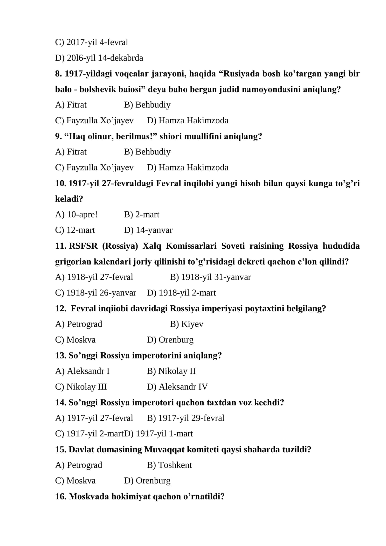 10-sinf tarixidan mavzulashtirilgan testlar (1-5-mavzu) 2
