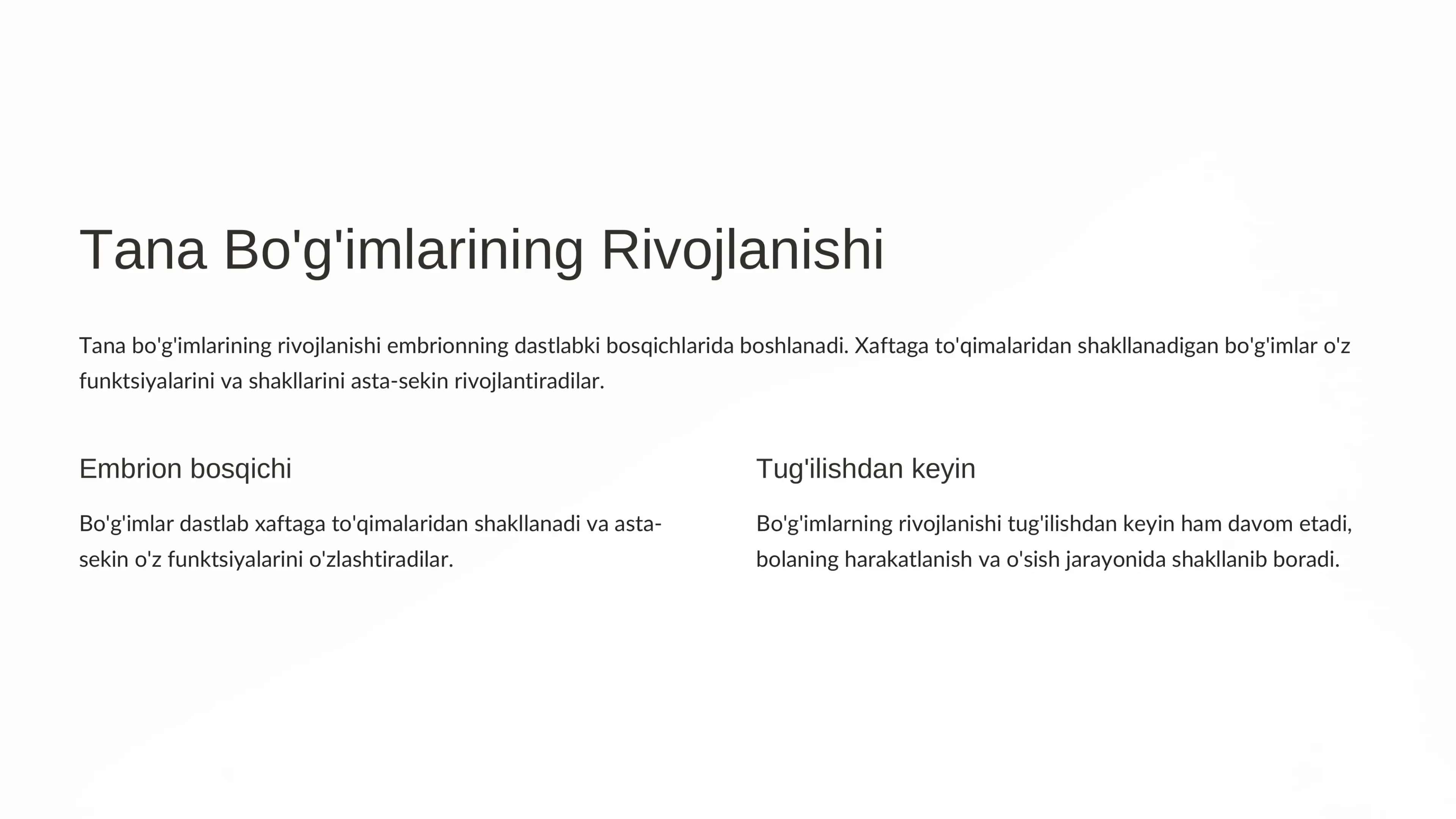 Tana Bo'g'imlarining Rivojlanishi 2
