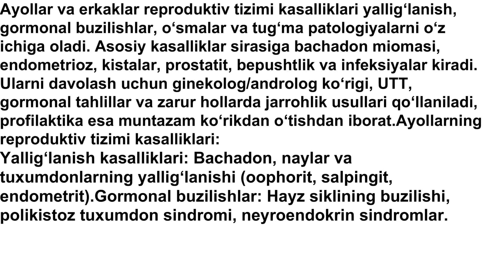 Ayollar va erkaklar reproduktsiyasi a'zolari kasalliklari 2
