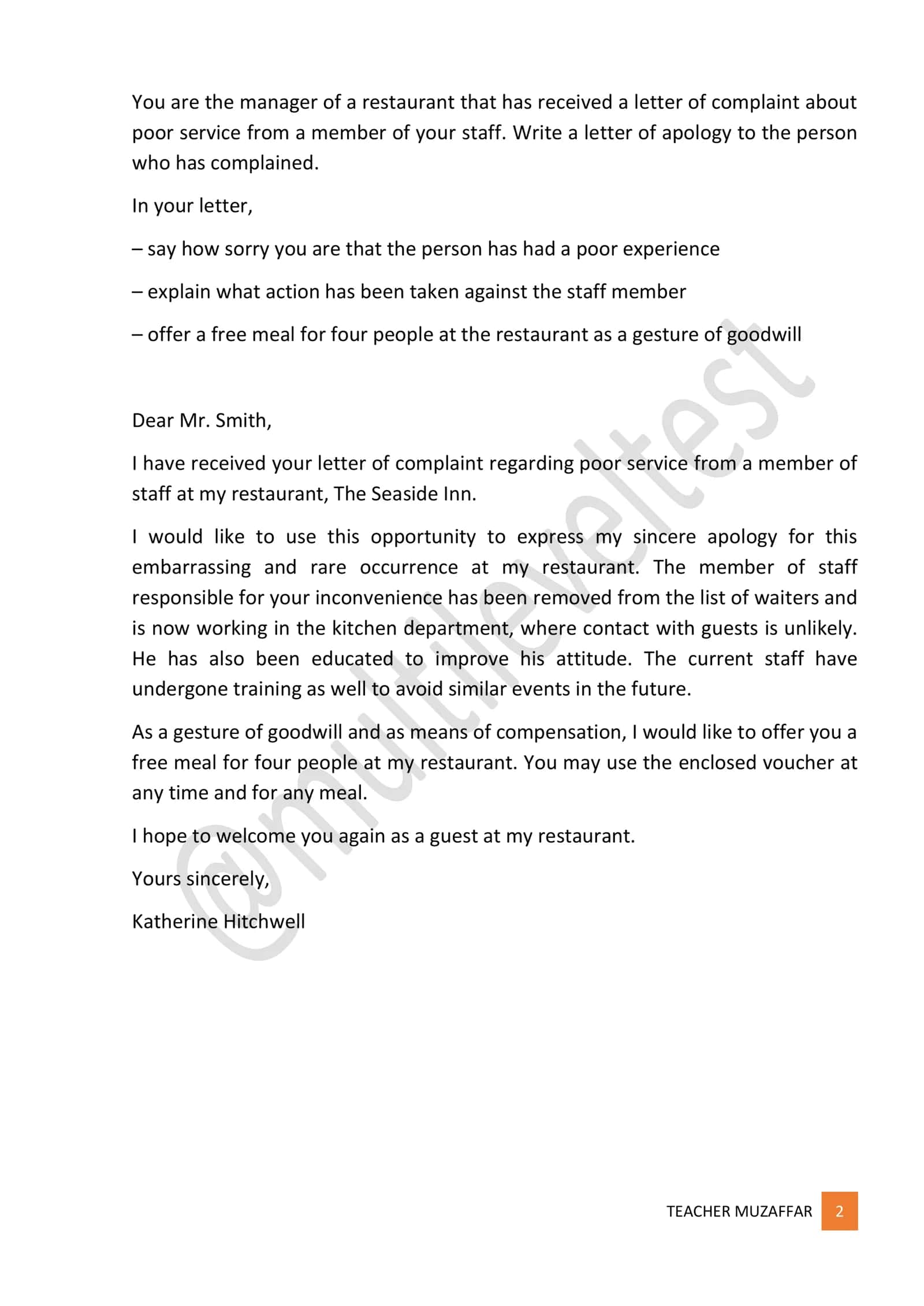 Sample apology letters for Multilevel exam 2