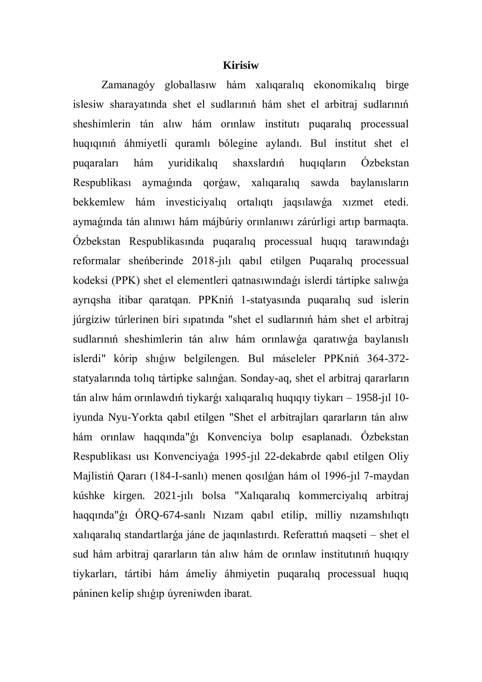 Shet el sudlarınıń hám shet el tóreshilik sudlarınıń (arbitrajlarınıń) sheshiwshi qararların tán alıw hám orınlaw 2