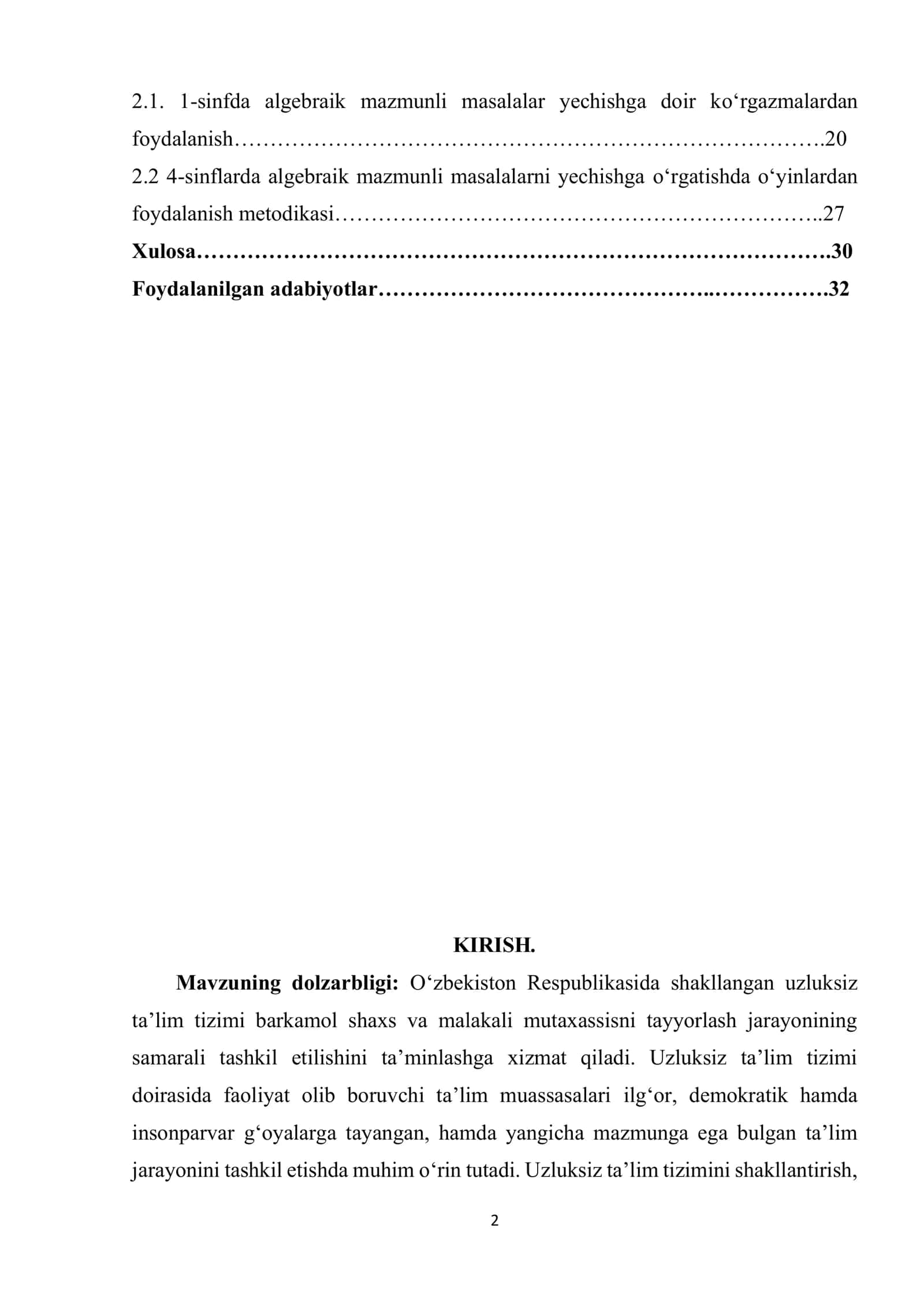 Boshlang‘ich sinf o‘quvchilariga algebraik materiallarni o‘rgatish metodikasi 2