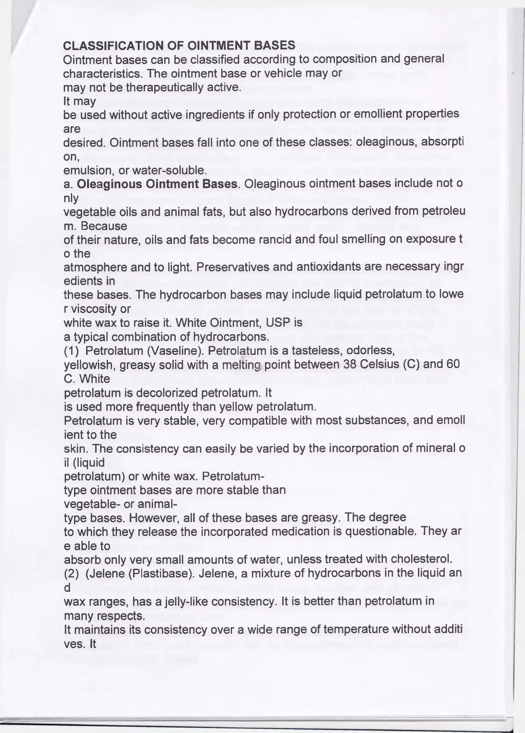 CLASSIFICATION OF OINTMENT BASES 2