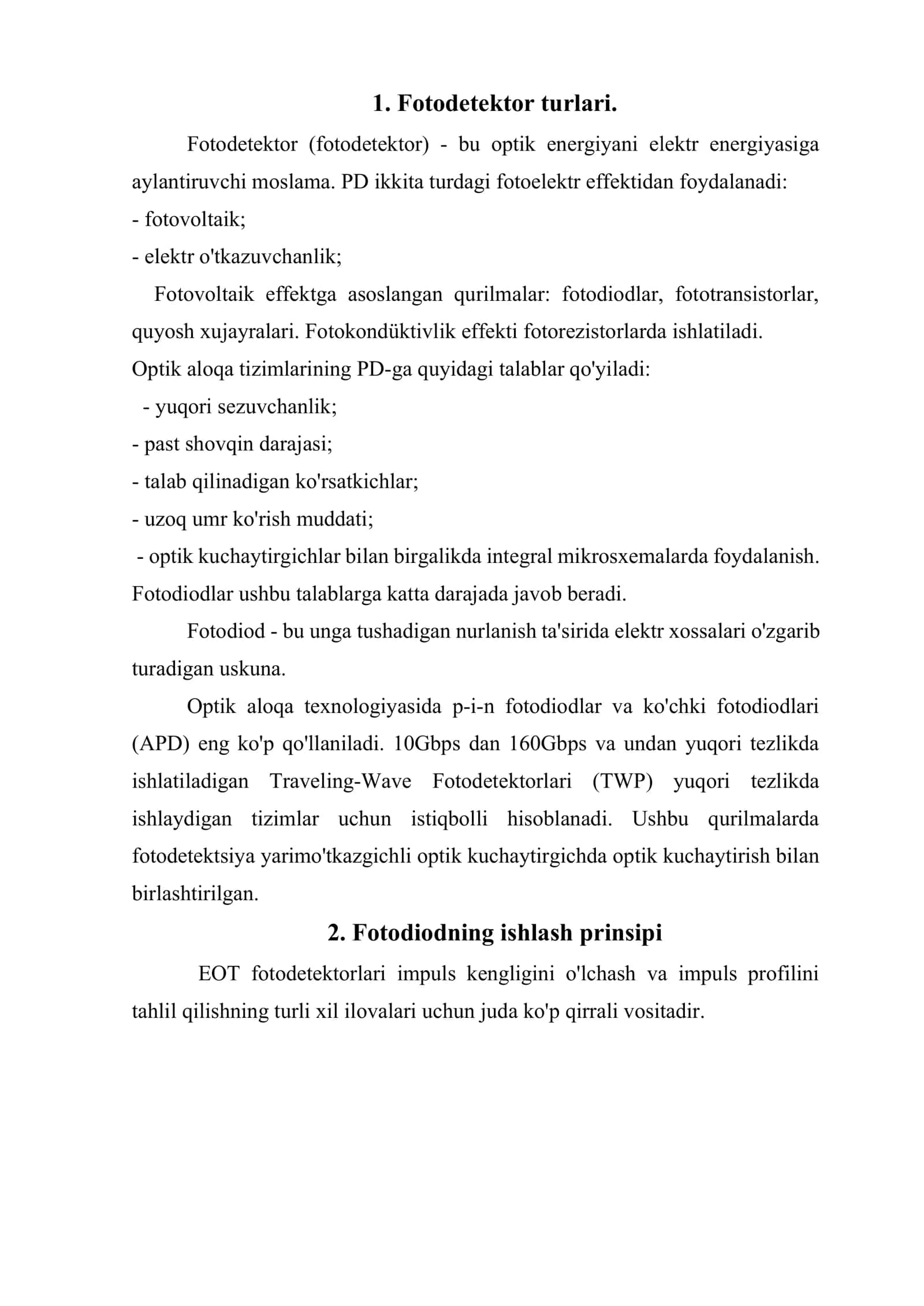 Fotodetektorlar turlari 2
