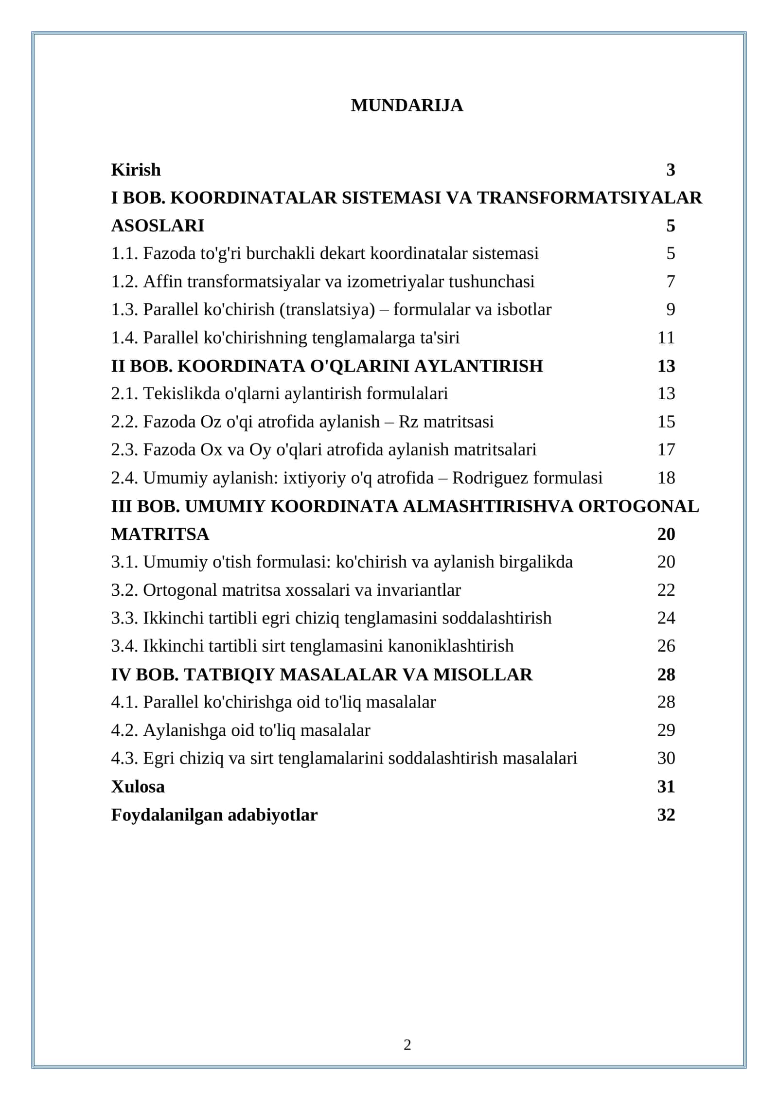 FAZODA DEKART KOORDINATALAR SISTEMASINI ALMASHTIRISH 2