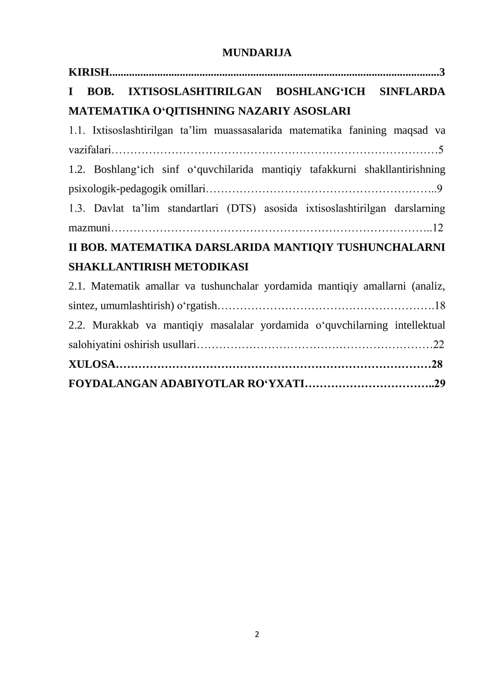 MATEMATIKA VA O‘QITISH METODIKASI 2
