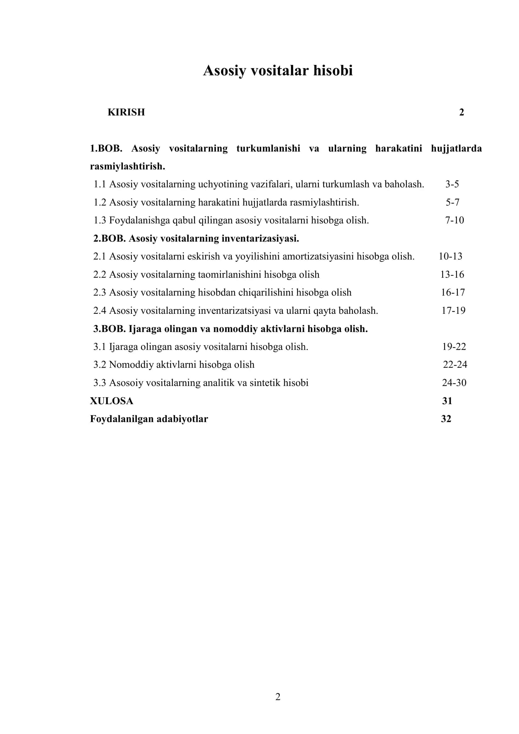Mavzu: Asosiy vositalar hisobi 2