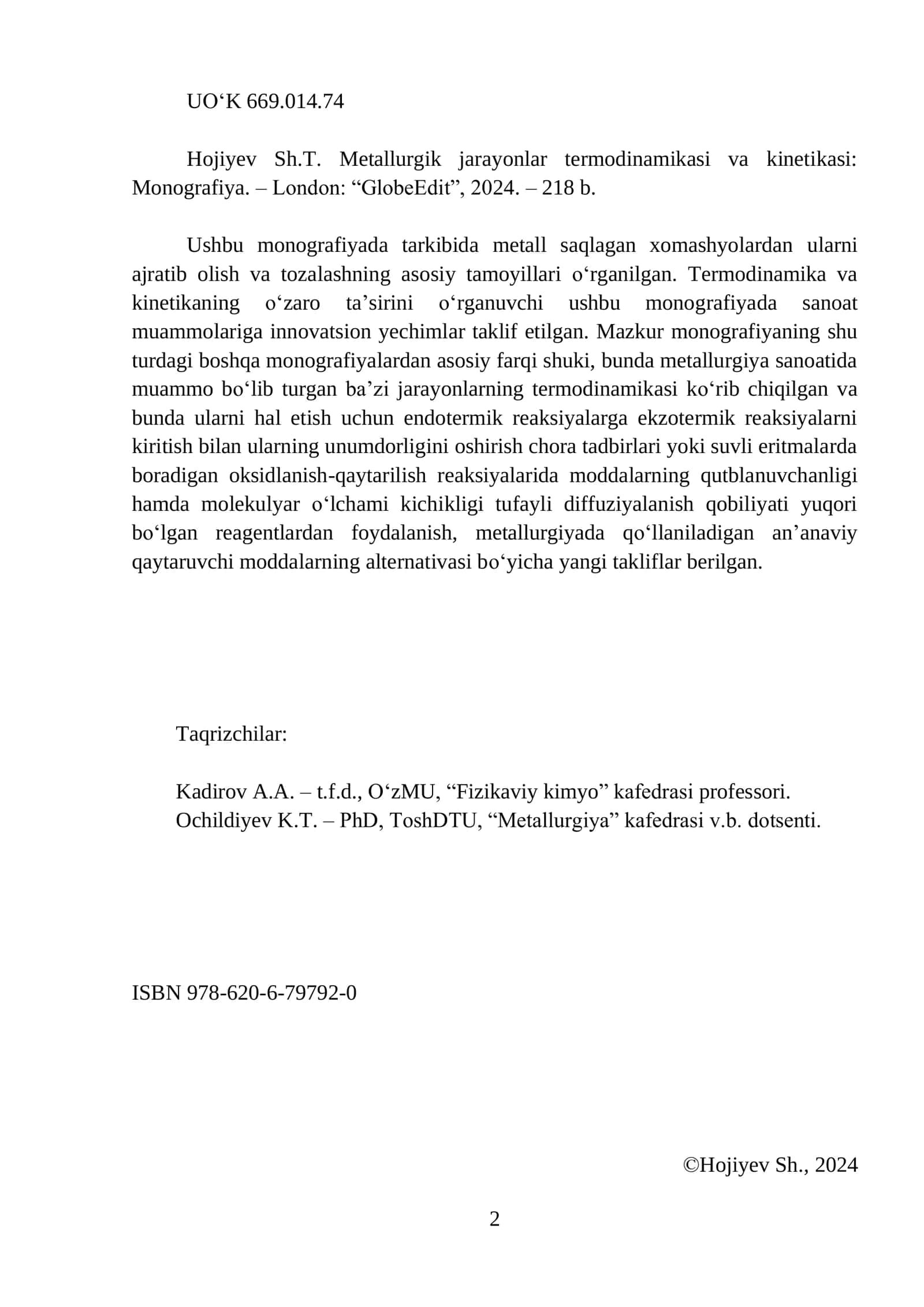 Metallurgik jarayonlar termodinamikasi va kinetikasi 2