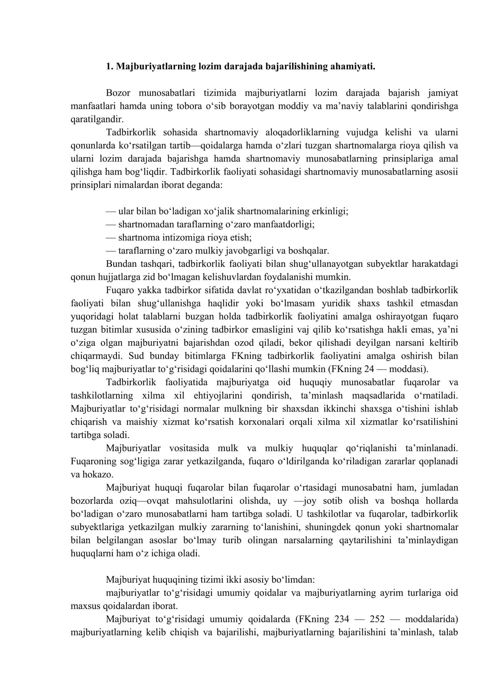 Tadbirkorlik sohasida majburiyatlarning bajarilishini ta’minlash usullari 2