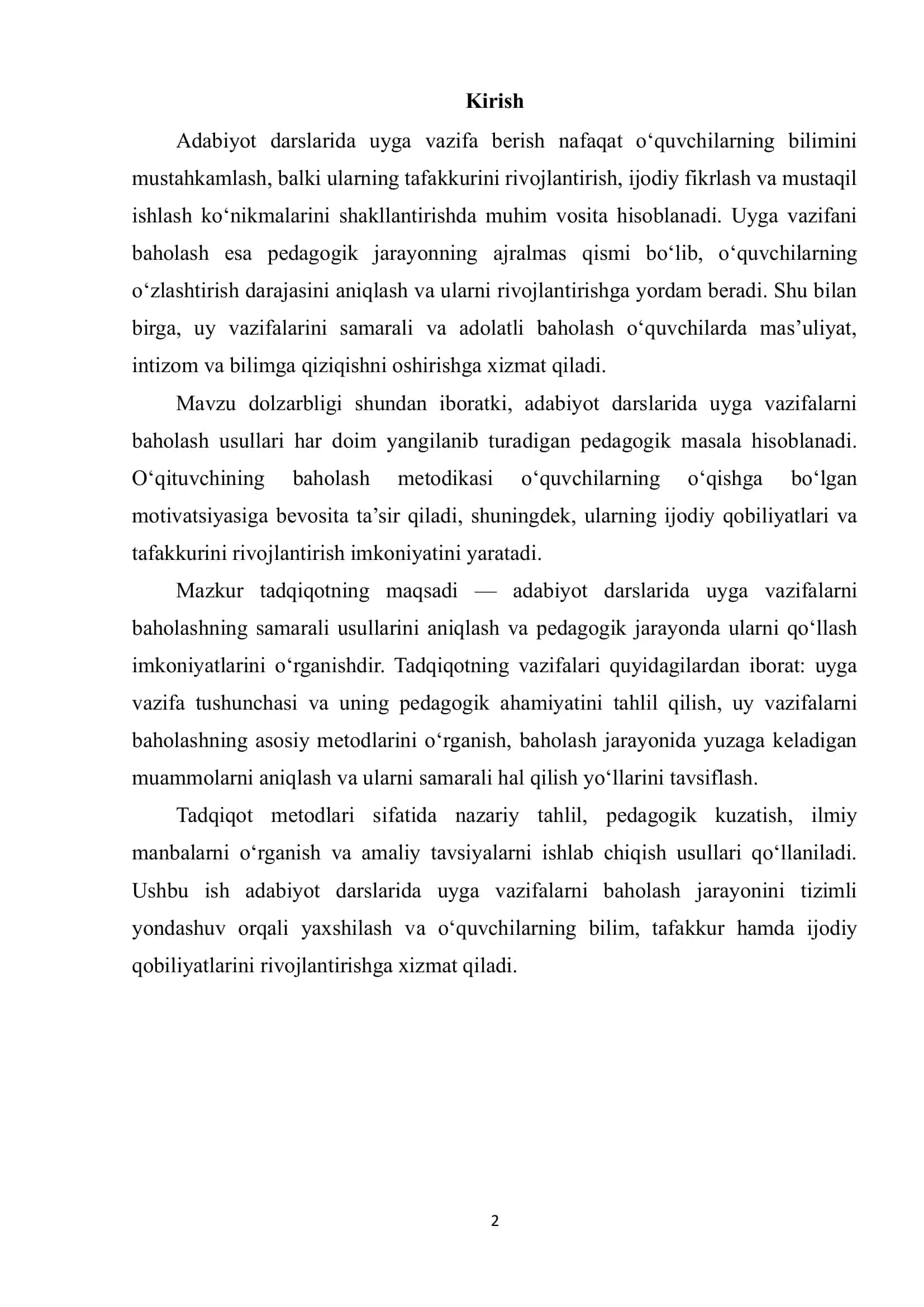 Adabiyot darslarida uyga vazifalarni baholash yo‘llari 2